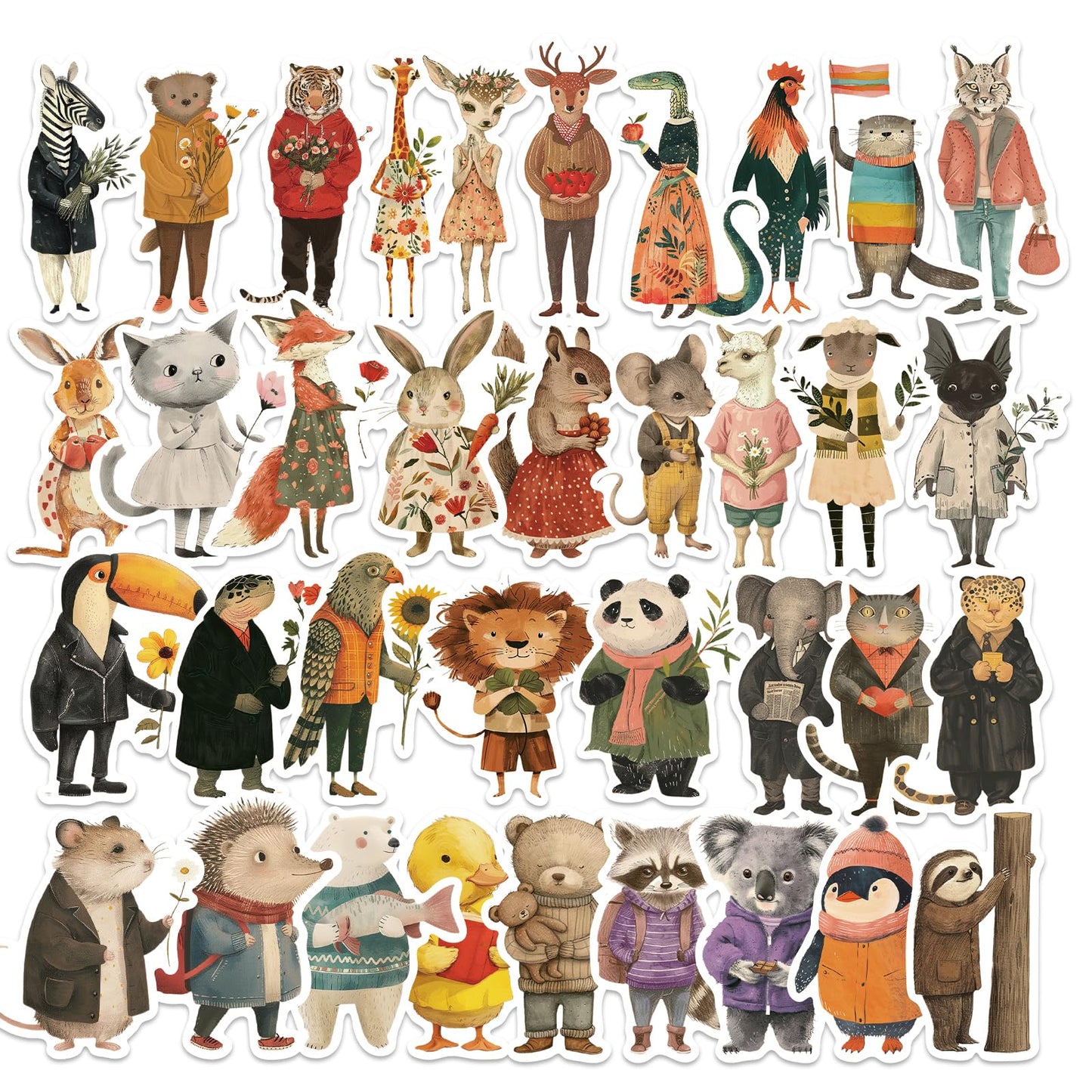 Ychsring Animal Stickers - Zoo Party 50 Pcs Waterproof Vinyl Cartoon Animal Stickers for Water Bottle, Laptop, Phone Case, Cup, Guitar - Forest Woodland Animal Stickers for Kids, Teens & Adults