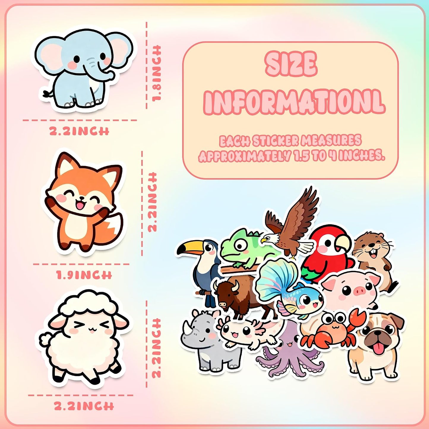 110Pcs Animal Stickers for Kids, Cute Waterproof Vinyl Animal Stickers