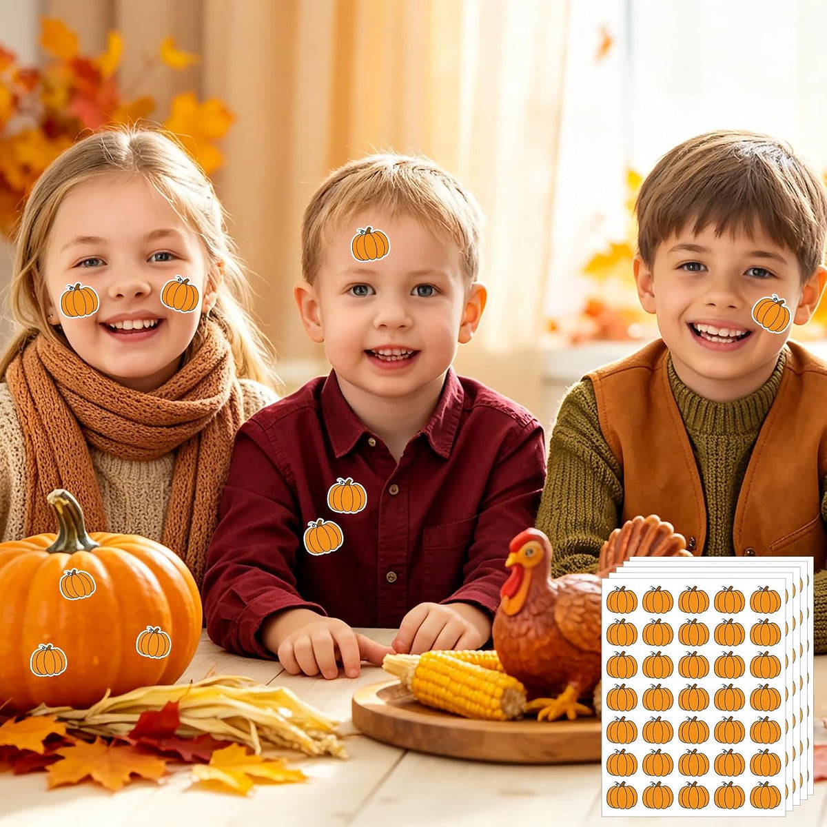 JULMELON 16 Sheets Mini Thanksgiving Pumpkin Stickers for Kids Fall Crafts