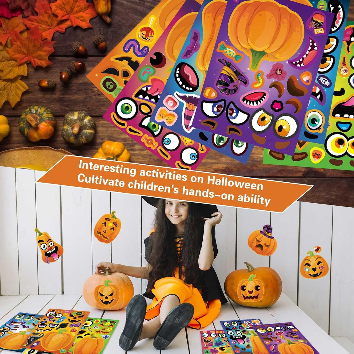 Halloween Stickers for Kids, Make a Pumpkin Face Stickers Halloween Party | 24 Sheets Pumpkin Decorating Sticker, Make Your Own Sticker Fall Autumn Thanksgiving Party Crafts, Goodie Bags Stuffers