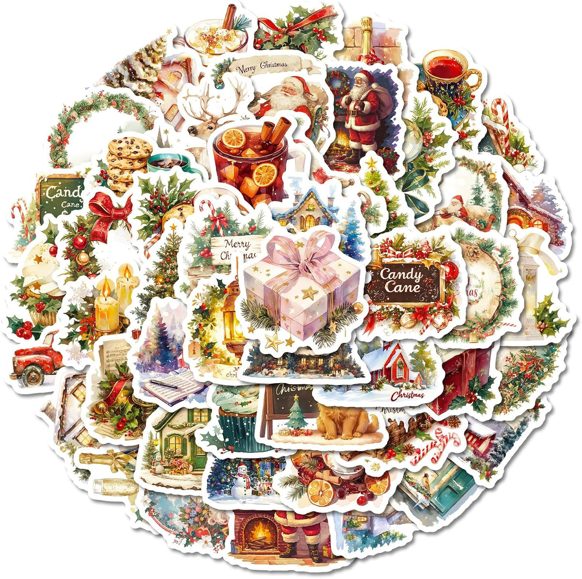 50 Pcs Christmas Theme Stickers,Xmas Holiday Party Stickers(01)