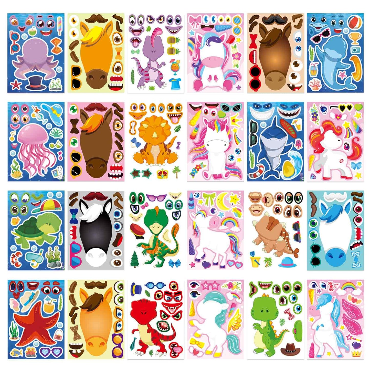 32 Sheets Summer Stickers for Kids, Make a Face Sticker Hawaii Tropical Pool Beach Stickers, Make Your Own Watermelon Pineapple Flamingo Sticker for Tropical Luau Party, Summer Holiday Party Favors