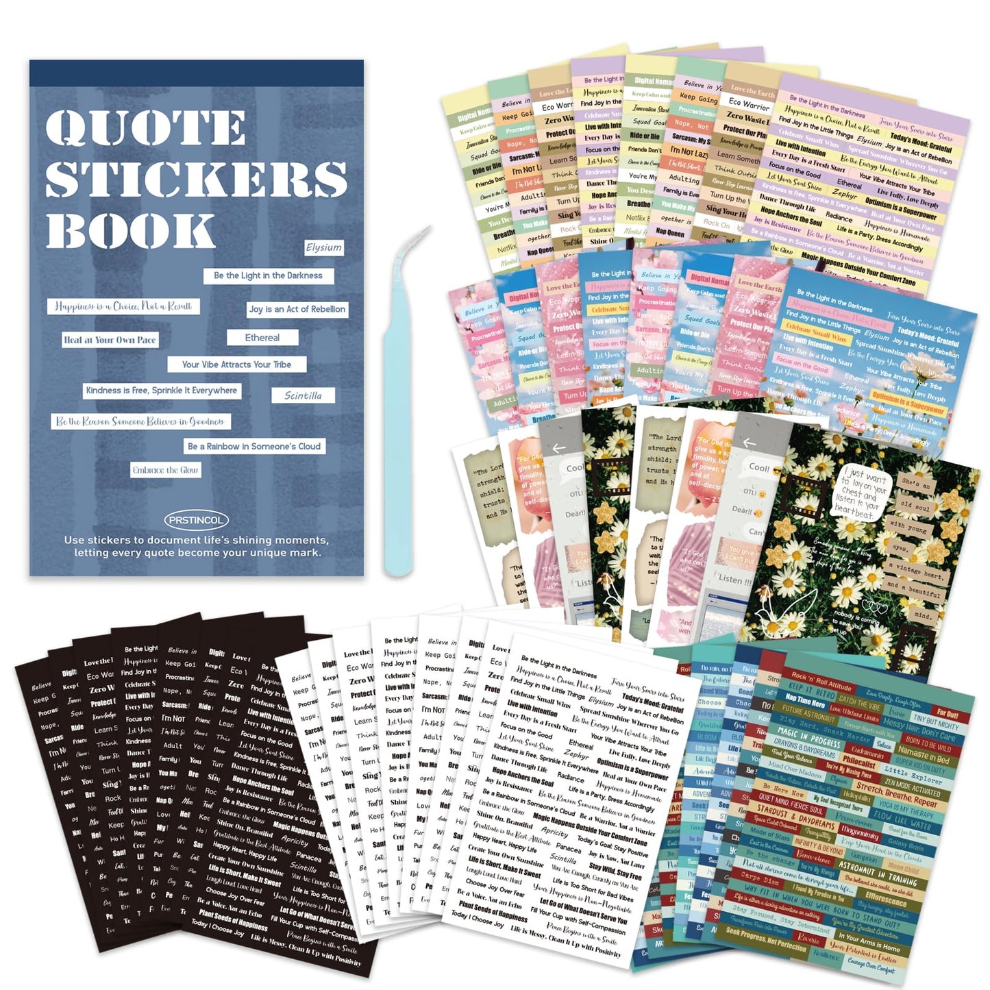 PRSTINCOL 2370 Pcs Word Stickers for Journaling,40 Sheets Quote Stickers Gold Foil Small Talk Stickers for Junk Journal Craft,Scrapbooking Supplies Making