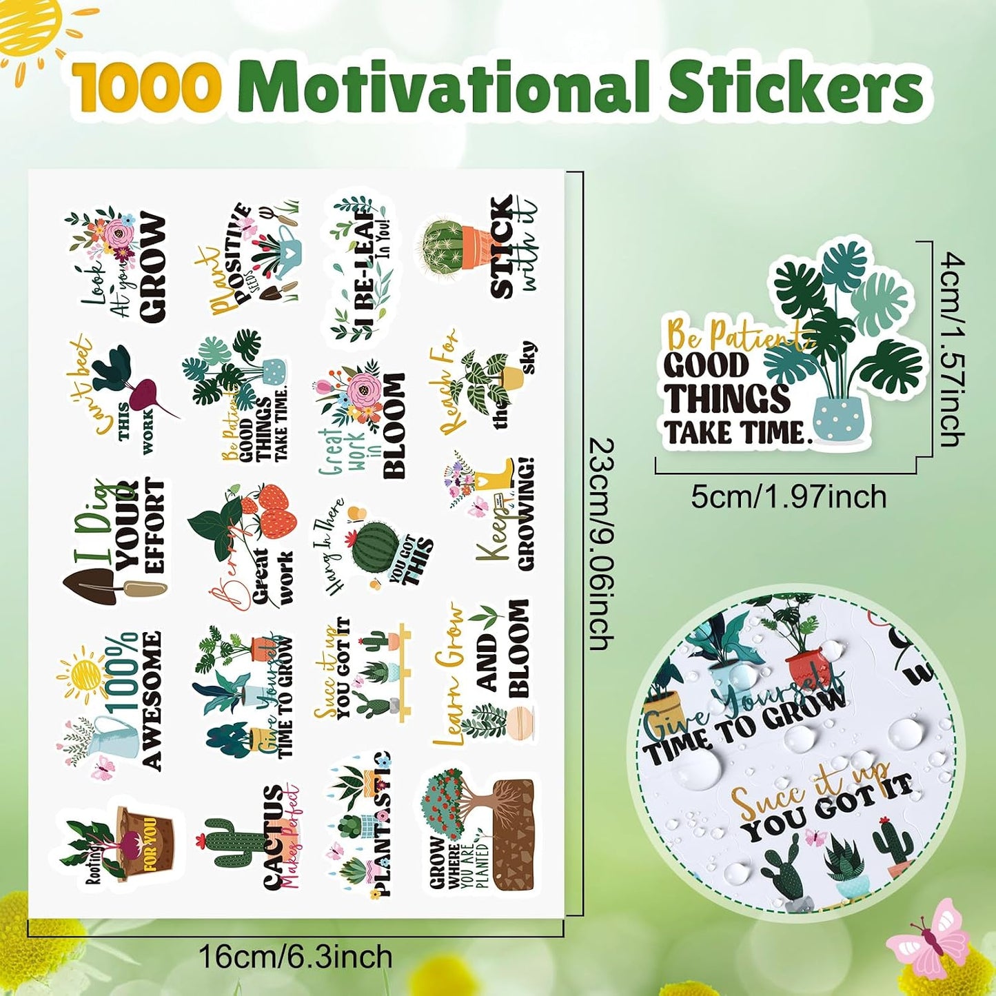 1000 Pcs Inspirational Plant Stickers Bulk Lets Grow Together Reward Stickers Motivational Decals for Prizes Incentive Chart Supplies, 20 Styles