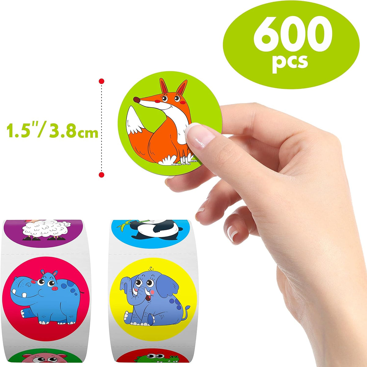 Hebayy 600 PCS Cartoon Animal Stickers Party Decoration Teacher Reward Encouragement Motivational Decals 16 Designs Value Pack (Each Measures 1.5" in Diameter)