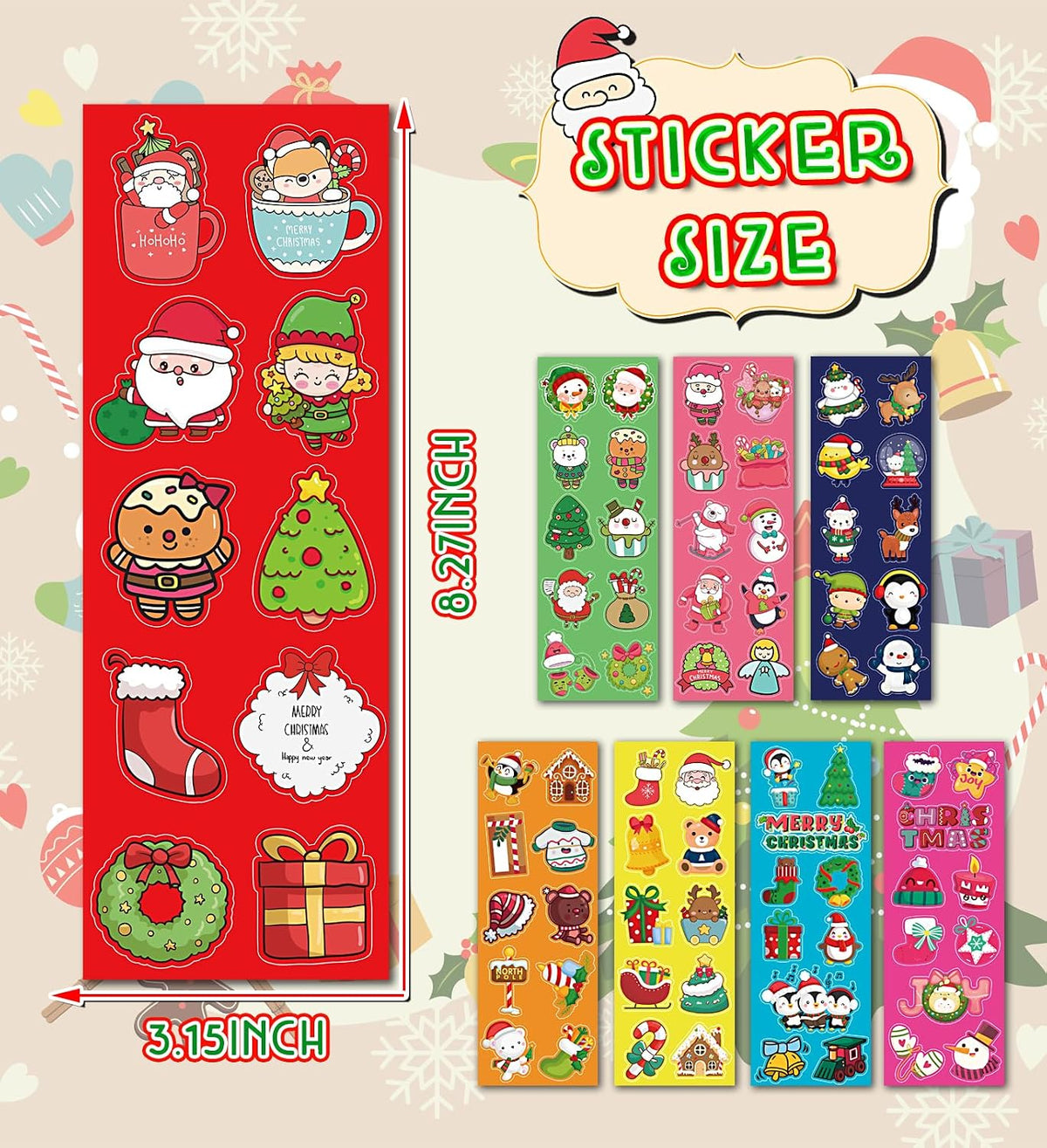 Christmas Stickers, Stocking Stuffers for Kids, 40 Sheets with 400 Stickers