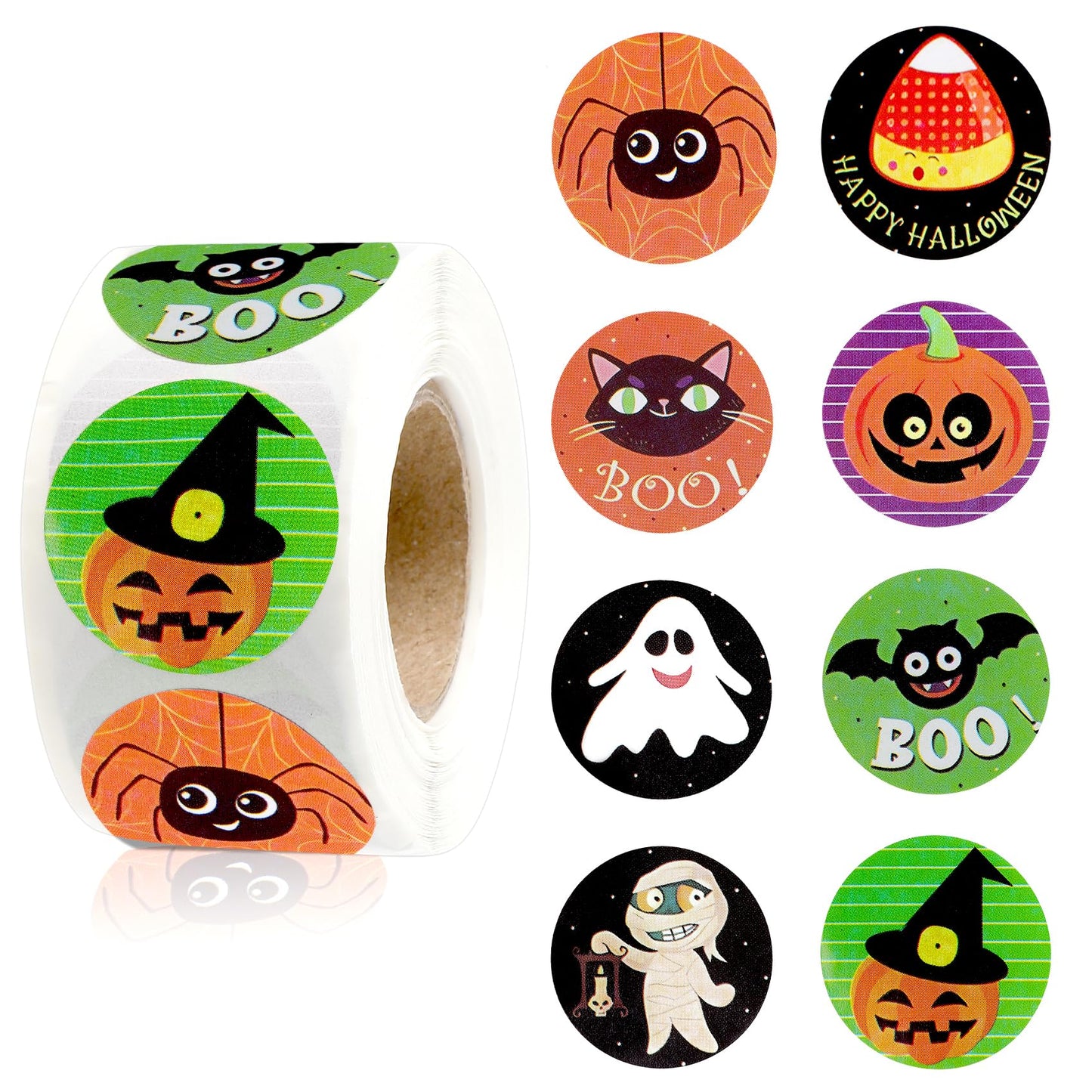 Halloween Stickers for Adults, 500PCS Round Happy Halloween Roll, Self Adhesive Spider Pumpkin Bat Seals Label Sticker Decals for Cards Gift Envelopes Crafts Holiday Halloween Party Favors Decorations