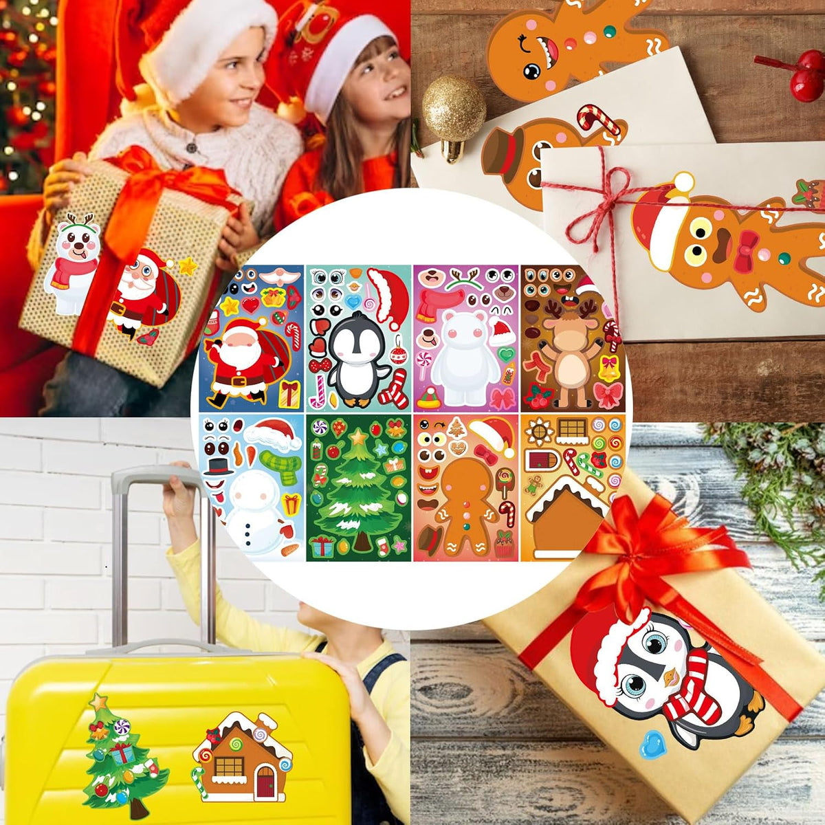 Christmas Face Stickers for Kids and Adults Cute Merry Christmas Party Stickers Bulk for Pumpkins and Water Bottles Santa Claus Deer Snowman Holiday Party Favor Supplies Art Craft Gifts