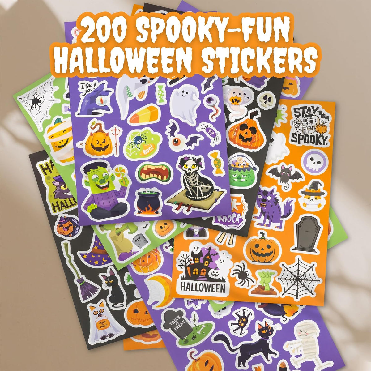 Fun Halloween Stickers for Kids - Large Set of 200 Spooky Stickers