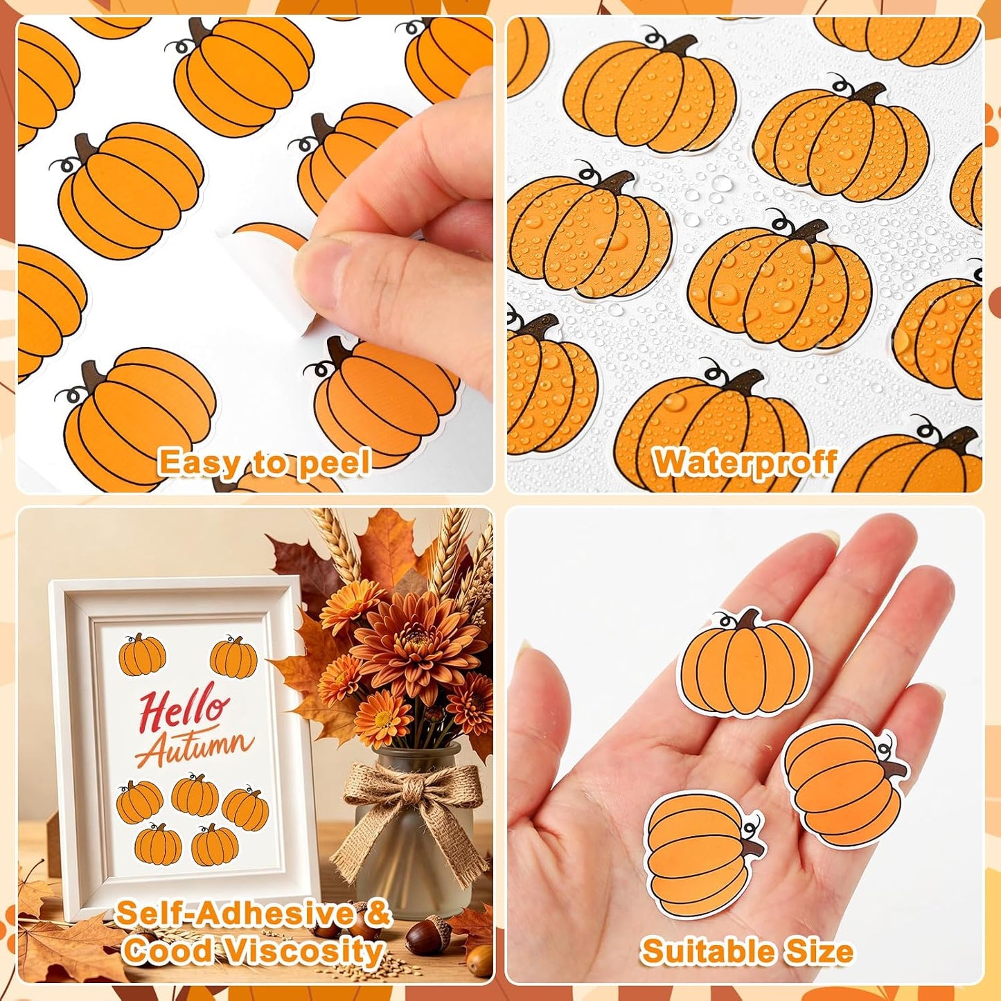 JULMELON 16 Sheets Mini Thanksgiving Pumpkin Stickers for Kids Fall Crafts