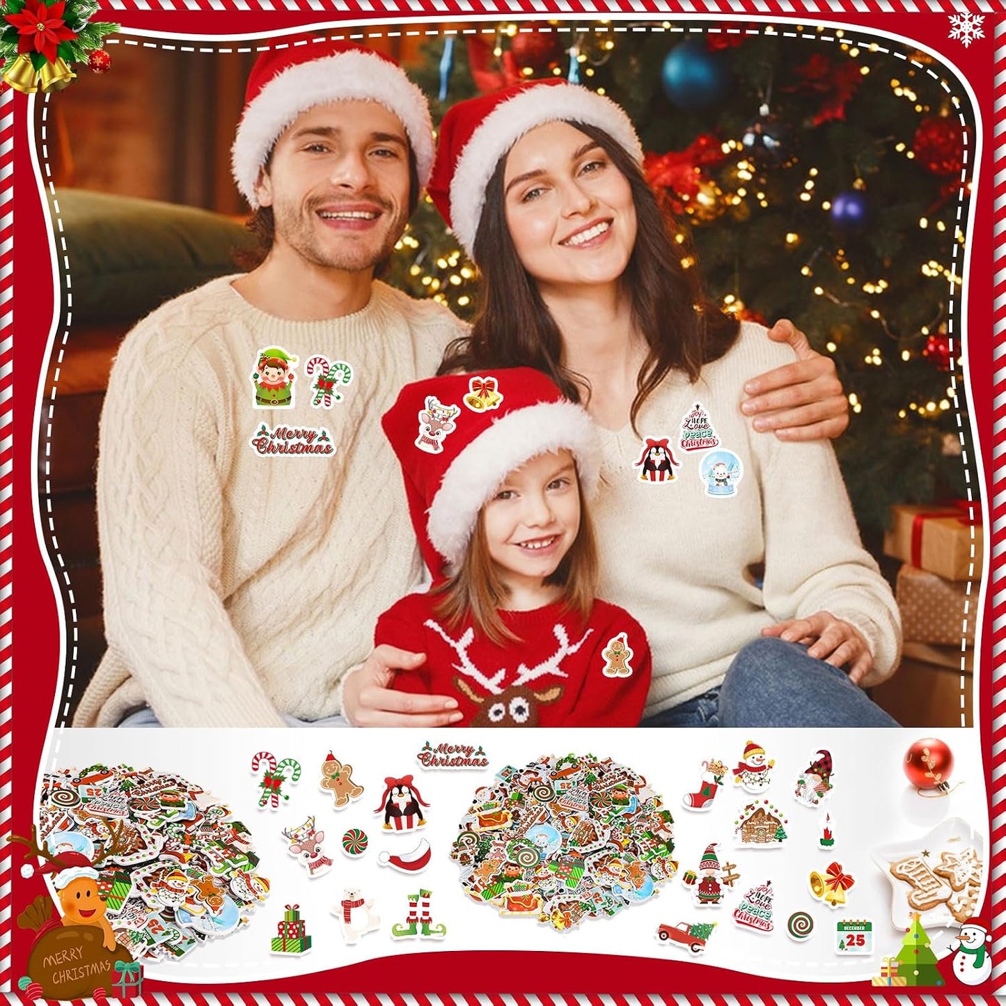JULBEAR 300 Pcs Christmas Foam Stickers Self-Adhesive Bulk Party Favors