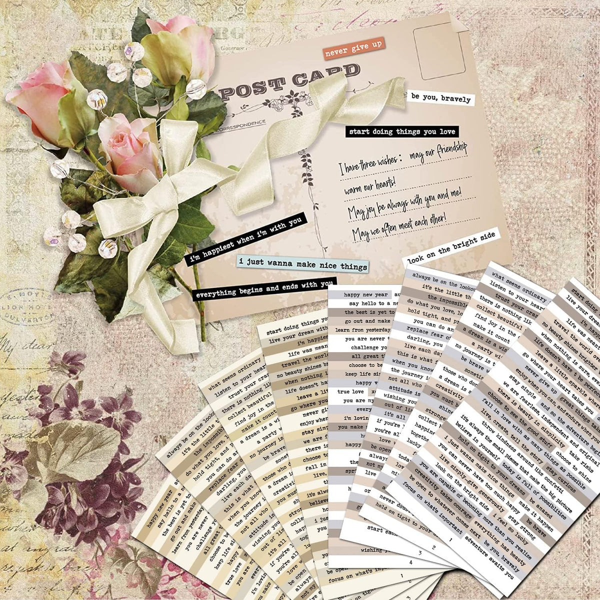 Vintage Scrapbook Stickers, 406pcs Quote & Word Stickers for Journaling, Junk Journal, Scrapbooking, Planners, Collage Album (Brown)