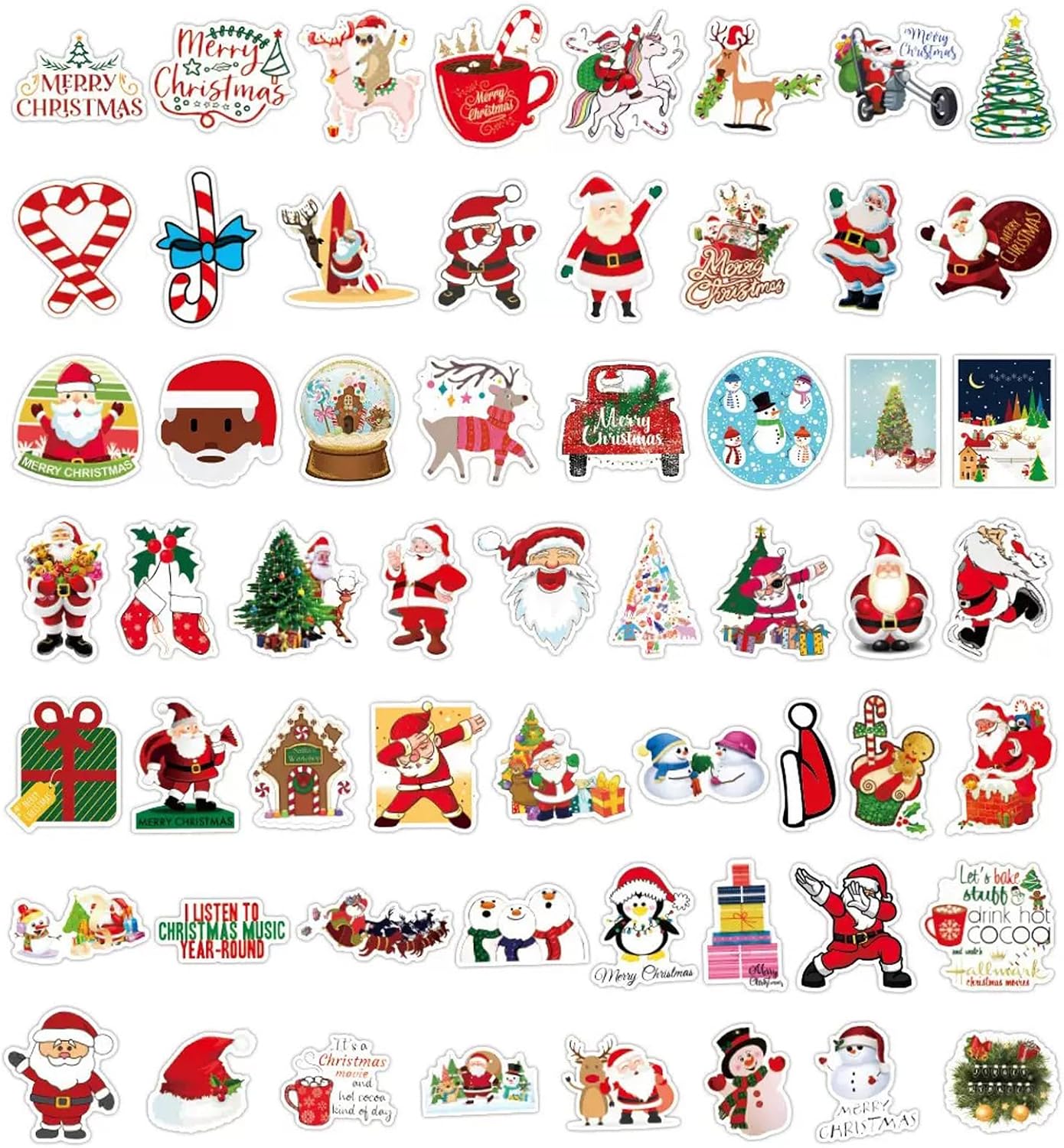 100PCS Christmas Theme Stickers, Xmas Holiday Party Favorite Stocking Stuffers, Vinyl Waterproof Holiday Sticker