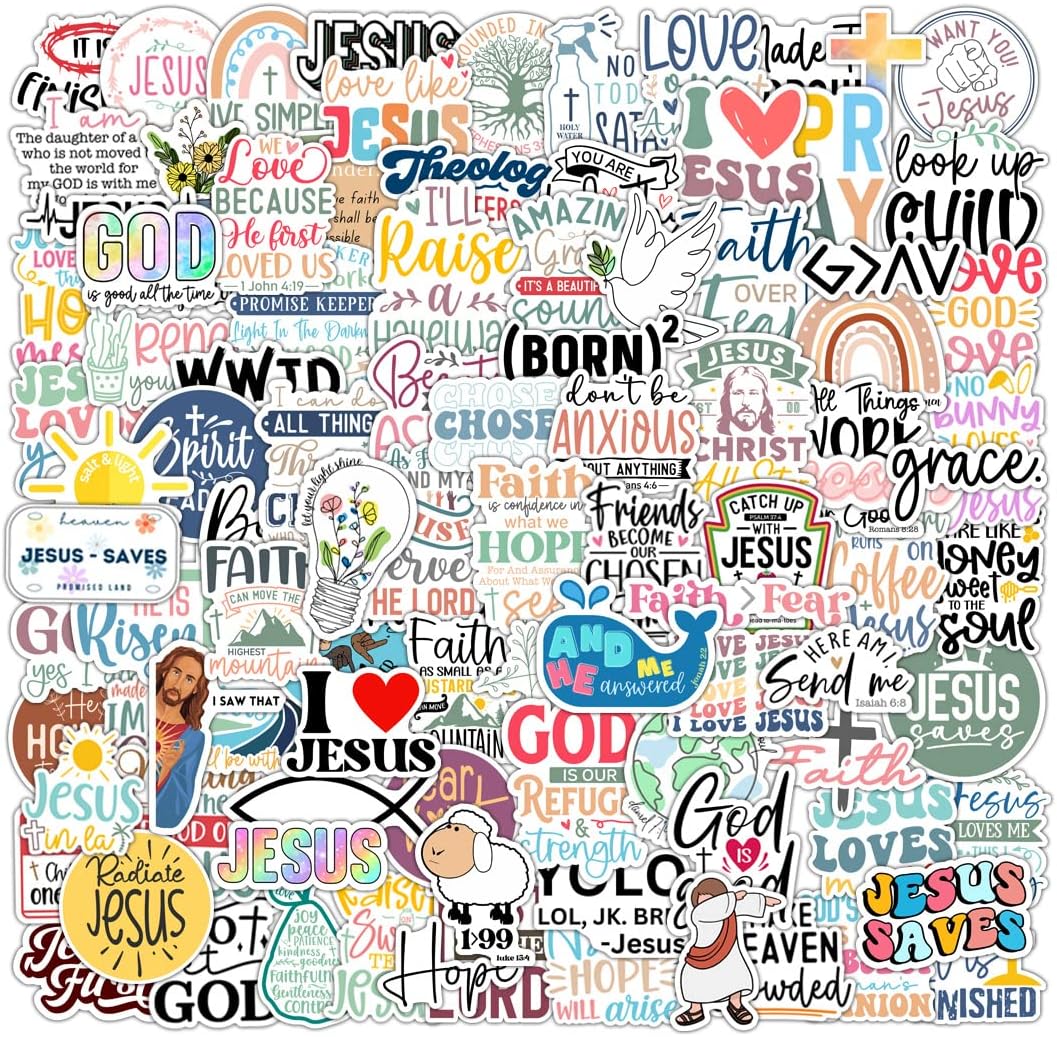 100 Pack Inspiring Christian Stickers for Water Bottles Laptops Phone Cases, Waterproof Vinyl, Summer Camp VBS, Bible Verse Stickers, Religious Christian Gifts for Kids, Teens, Girls and Boys (Faith)