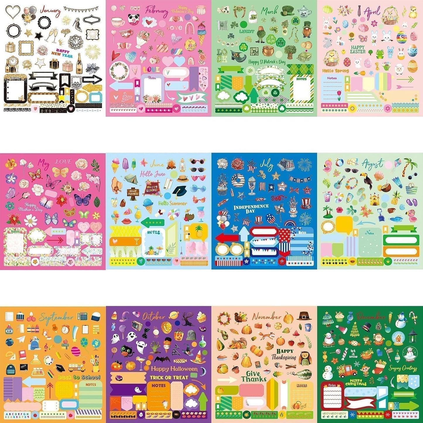 Fancy Land 24 Sheets Holiday Stickers Seasons Assortment Planner Stickers