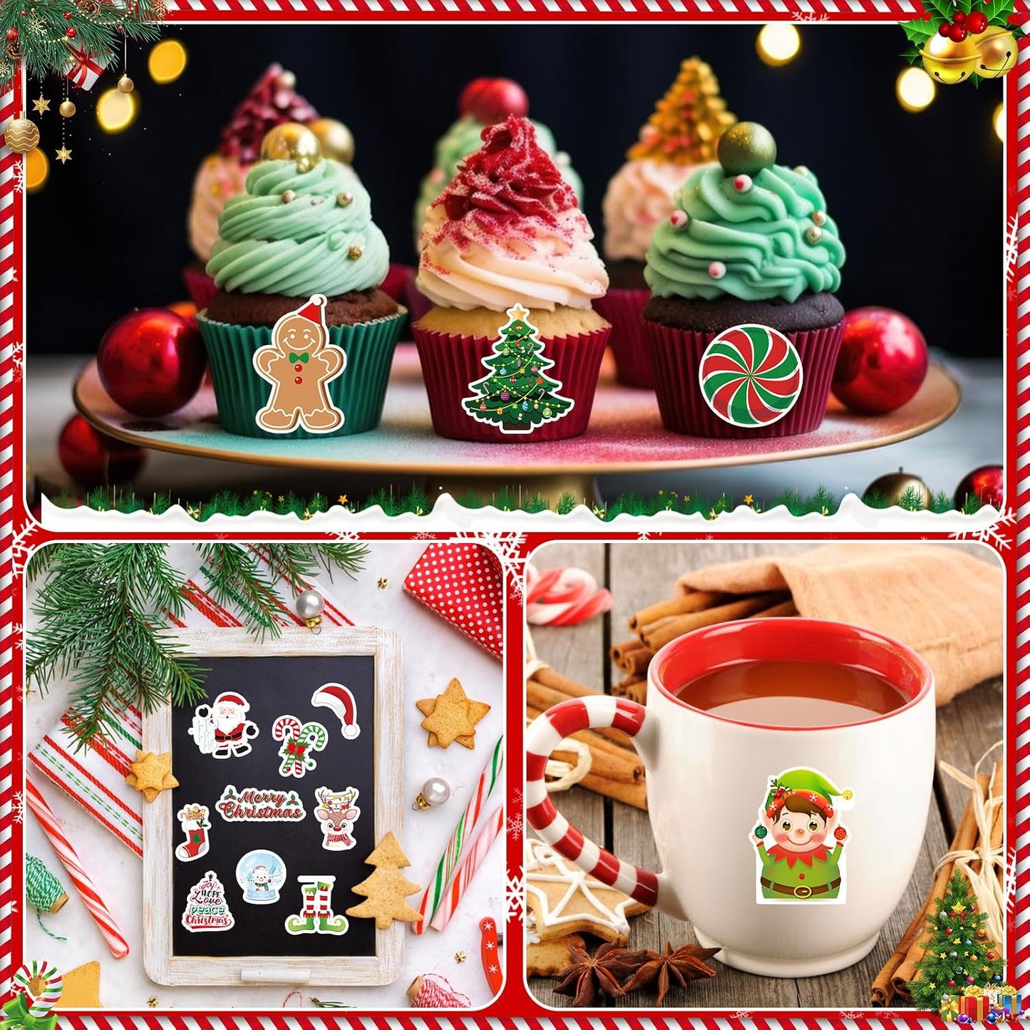 JULBEAR 300 Pcs Christmas Foam Stickers Self-Adhesive Bulk Party Favors