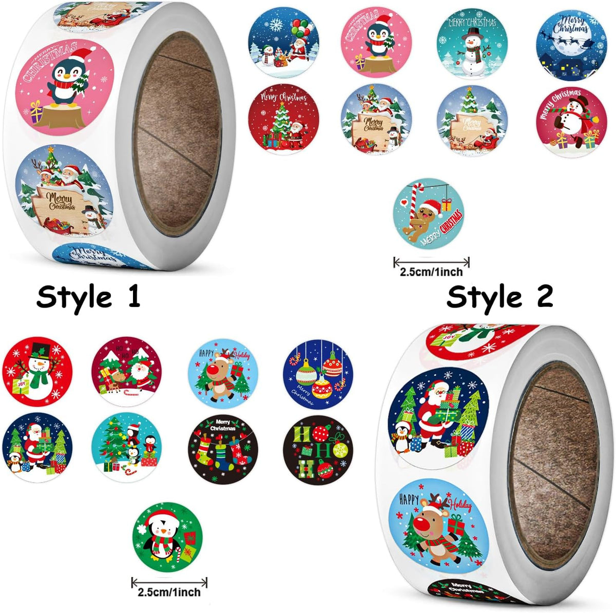 1000Pcs Christmas Stickers 1 Inch Self Adhesive Christmas Round Stickers