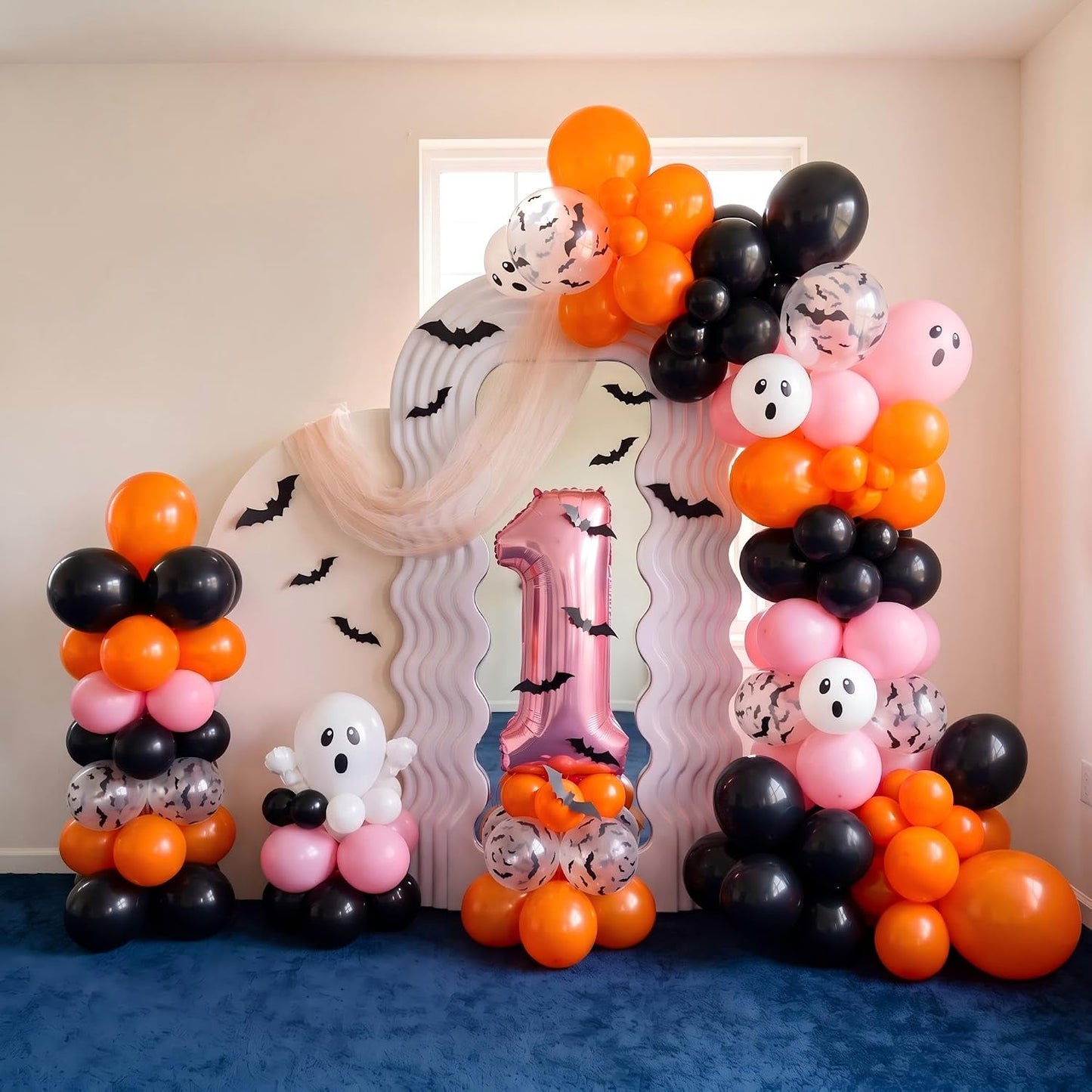 Halloween Balloons Pink Orange Black Ghost 3D Bat Stickers Boo Party Decor
