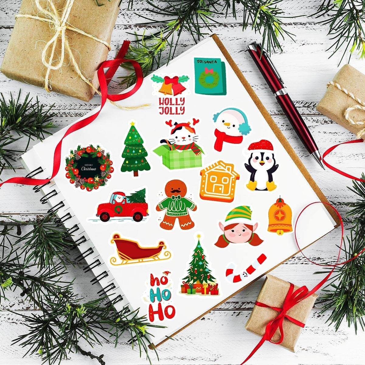 300pcs Christmas Stickers for Water Bottles Crafts Scrapbooking Party Favors, Cute Holiday Merry Christmas Stickers for Kids Teens Aduts