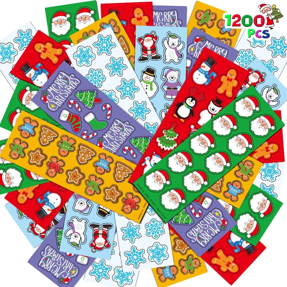 ArtCreativity 1200 Christmas Stickers for Kids - with 100 Sticker Sheets Holiday Stickers Assortment- Stocking Stuffers for Kids, Bulk Christmas Party Favors for Boys and Girls Ages 3 4 5 6 7 8