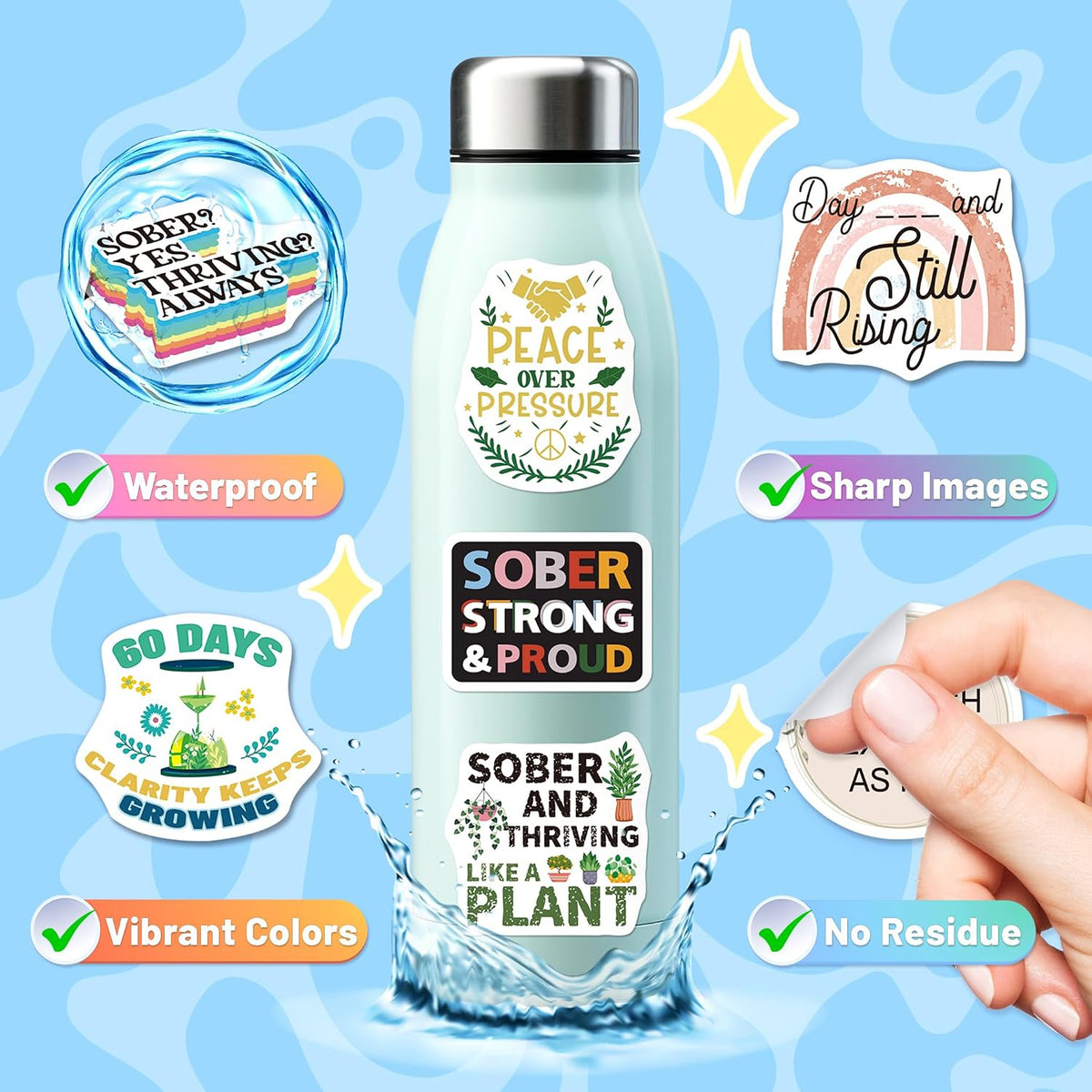 200 PCS Sober Stickers, Recovery Decals for Women Adults Men Teens