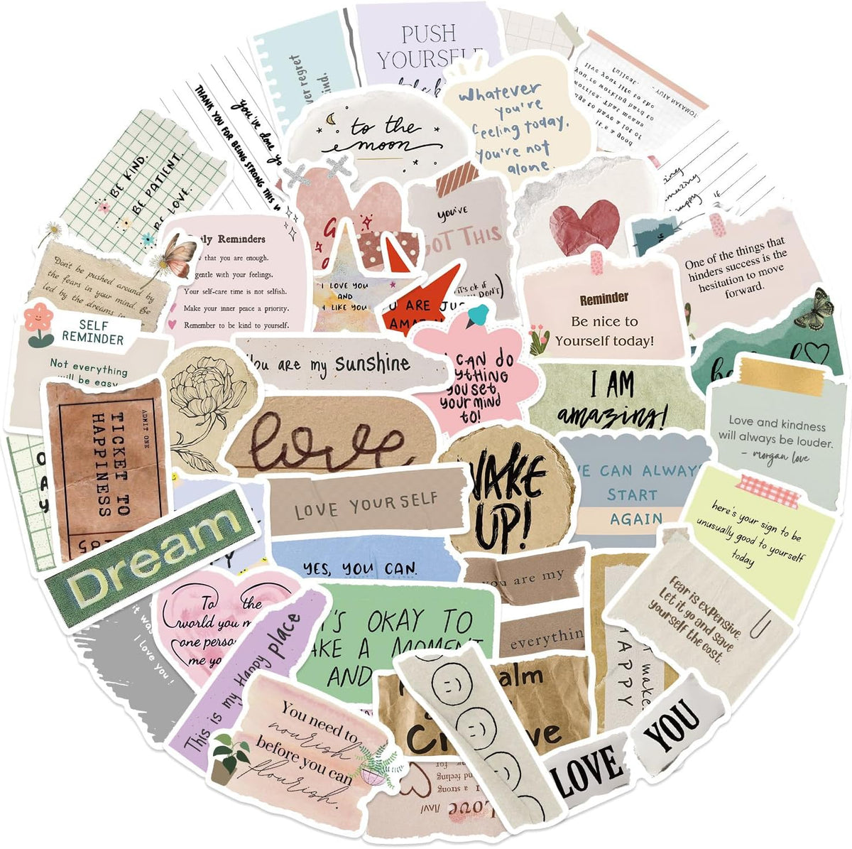 50PCS Aesthetic Positive Quote Stickers, Waterproof Vinyl Motivational Text Decals for Scrapbooking, Journaling, Water Bottles, Laptops, Envelopes, Inspirational Self-Love Stickers for Women