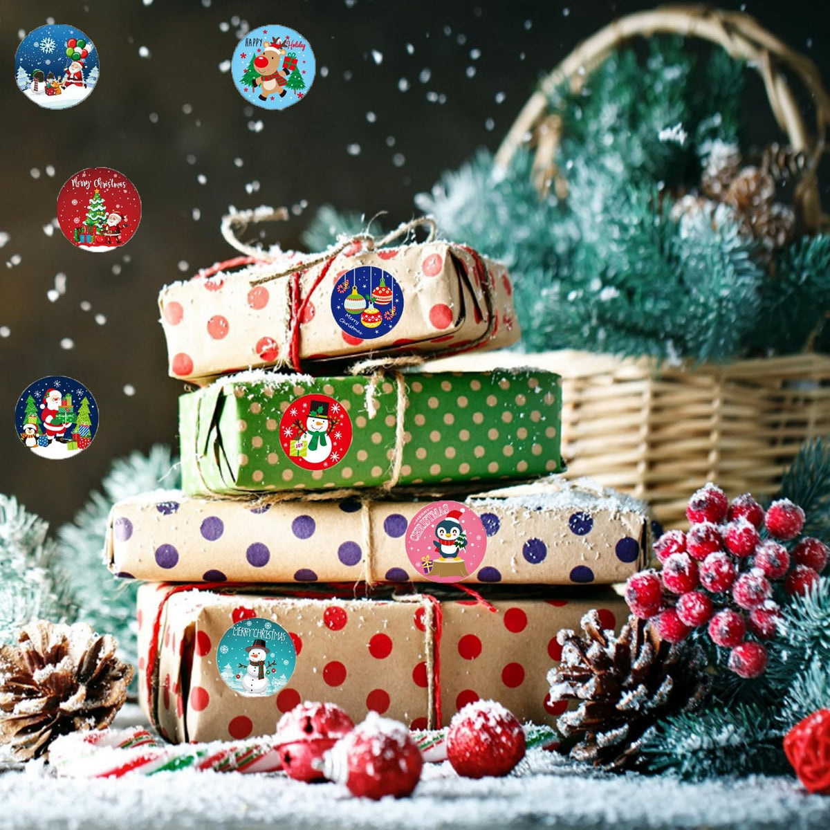 1000Pcs Christmas Stickers 1 Inch Self Adhesive Christmas Round Stickers
