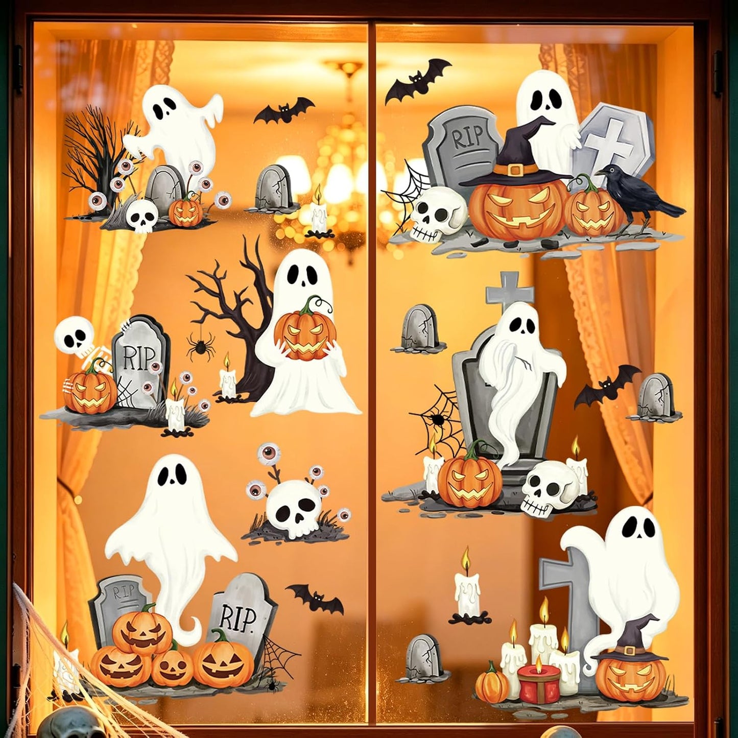 SHUCHING Halloween Ghost Window Sticker, Pumpkin Window Cling for Glass