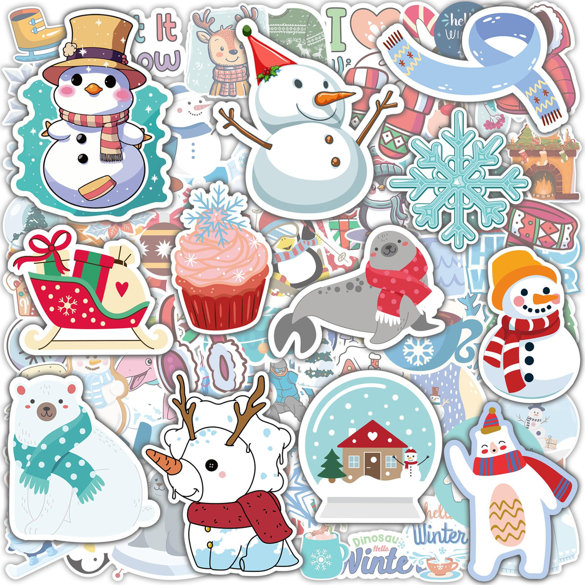 OHOME Winter Stickers | 100 PCS Snowflake Stickers for Kids - Vinyl Winter Games Toys Gifts Activities Party Favors Supplies - Snowman Crafts Bulk for Classroom Home