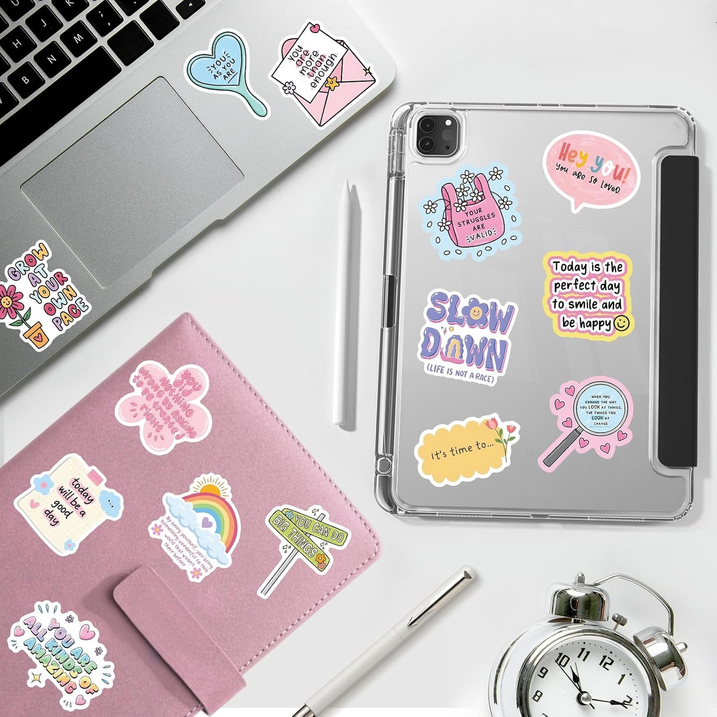 100 Pcs Holographic Positive Affirmation Stickers for Adult Women, Waterproof Vinyl Motivational Inspirational Quote Stickers for Water Bottle Journal Vision Board Computer Laptop Phone