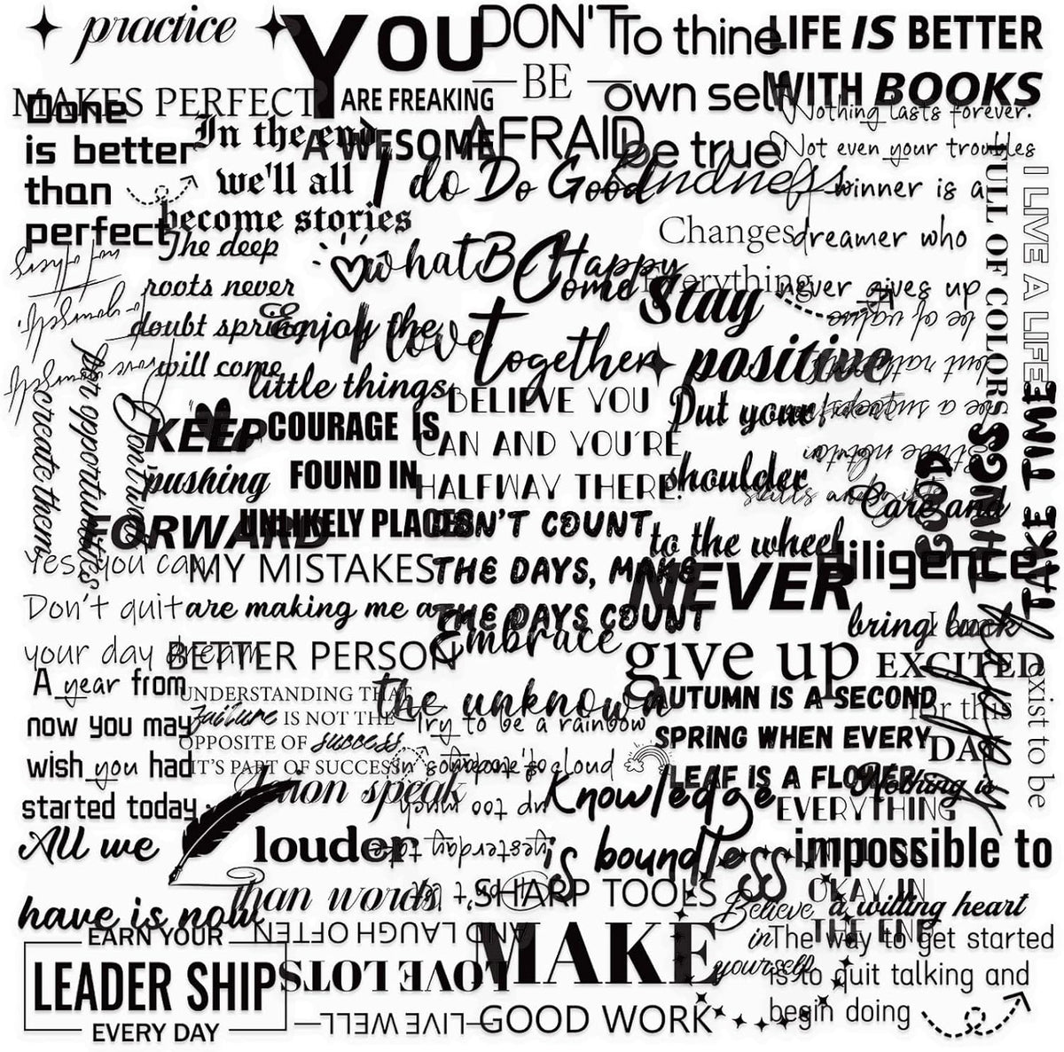 50PCS Transparent Inspirational Stickers, Black Quote Stickers