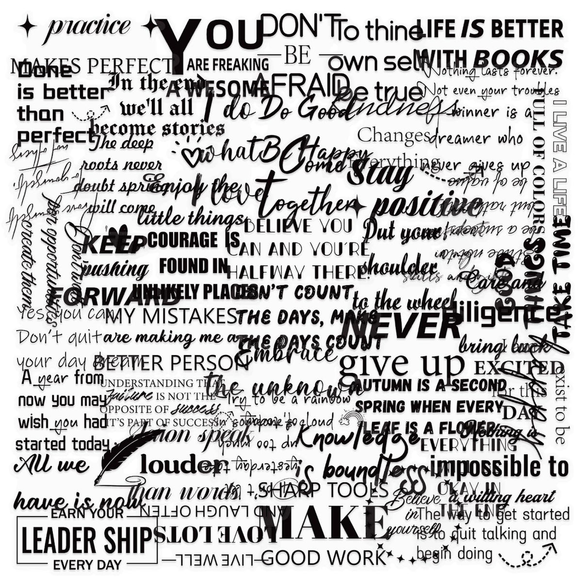 50PCS Transparent Inspirational Stickers, Black Quote Stickers