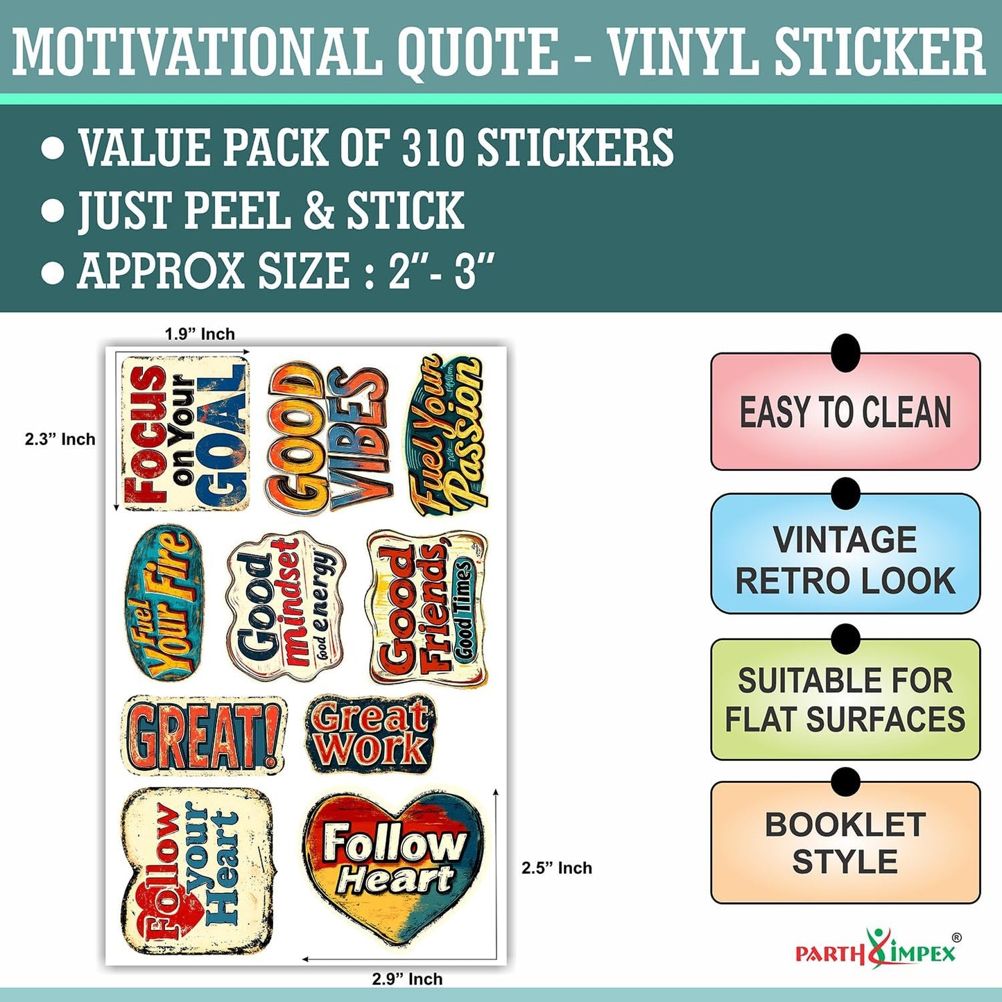 PARTH IMPEX 310 PCS Motivational Quote Stickers, Inspirational Decals