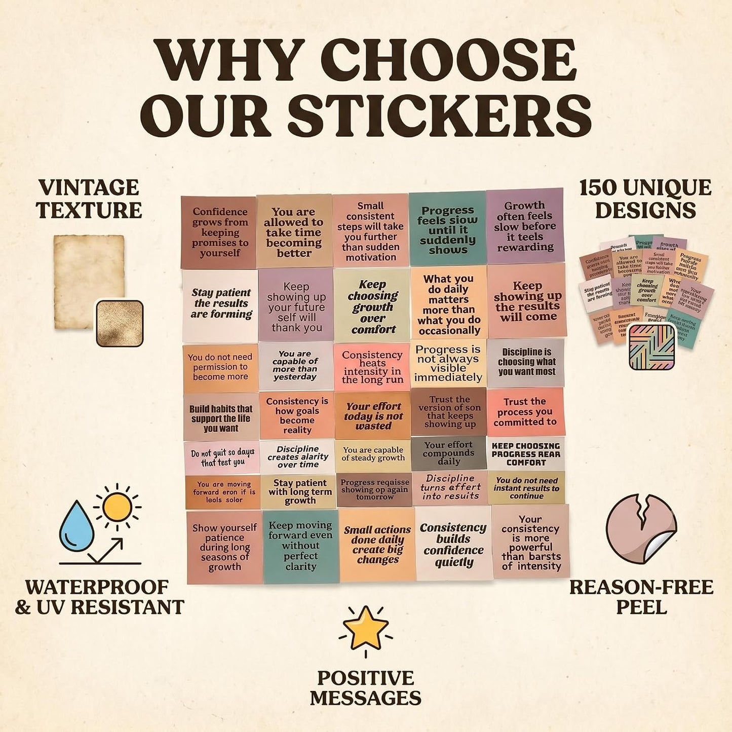 150PCS Positive Energy Quote Stickers by Beyond Normal Uplifting Motivational Word Vinyl Decals for Journaling Planner Laptop Water Bottle Self Love Gifts for Girls Women Adults