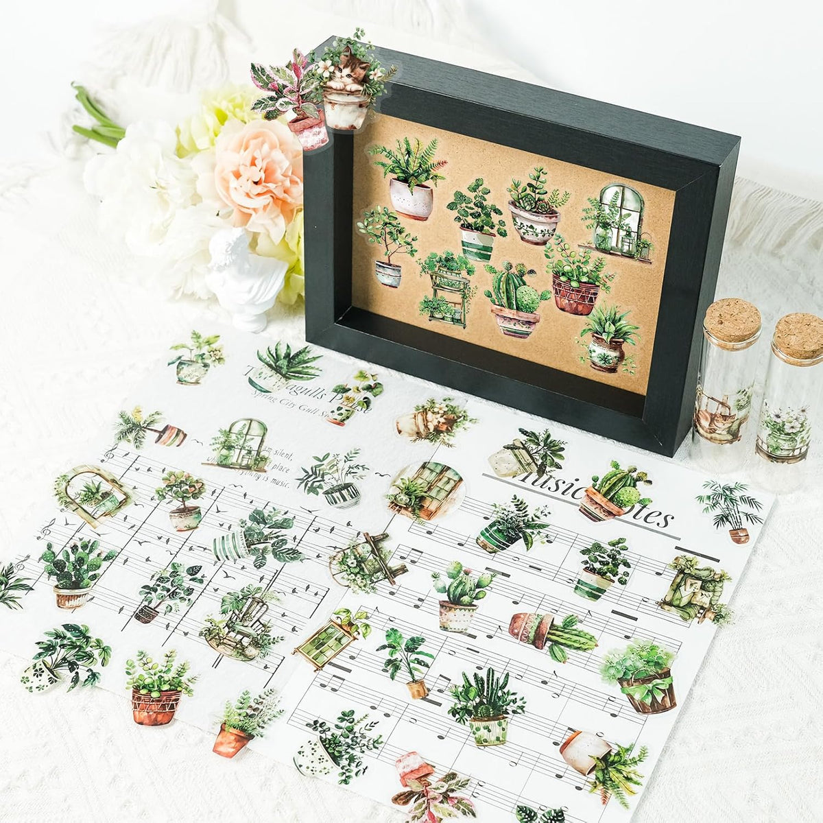 100 Pcs Transparent Green Plant Stickers