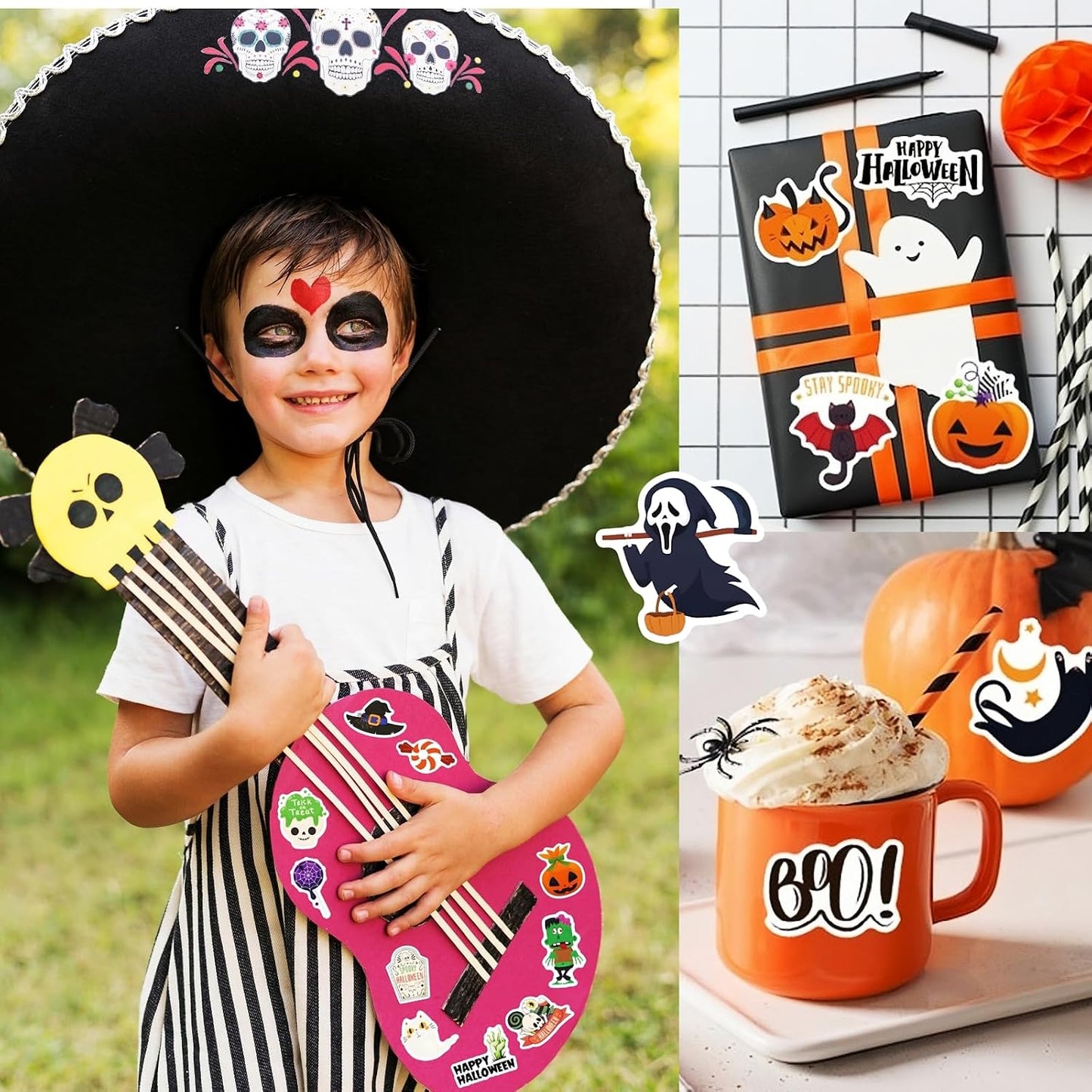 300Pcs Halloween Stickers for Kids Teens Adults, Waterproof Non-Repeating Vinyl Bulk Halloween Pumpkin Stickers for Holiday Party Favors Classroom Crafts Gifts Prizes Decorations