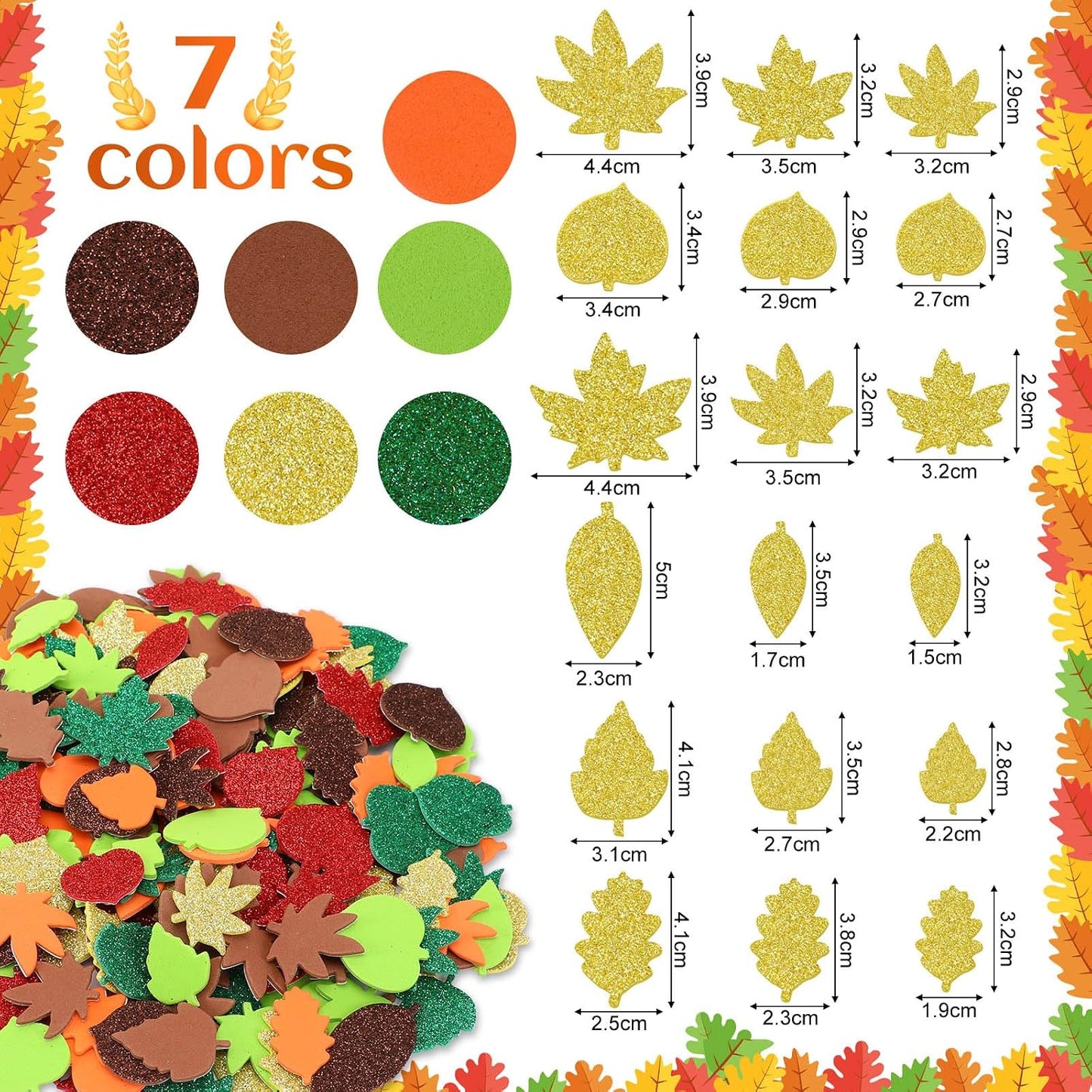 JULBEAR 300Pcs Fall Leaf Foam Stickers for Kids Autumn Thanksgiving Crafts