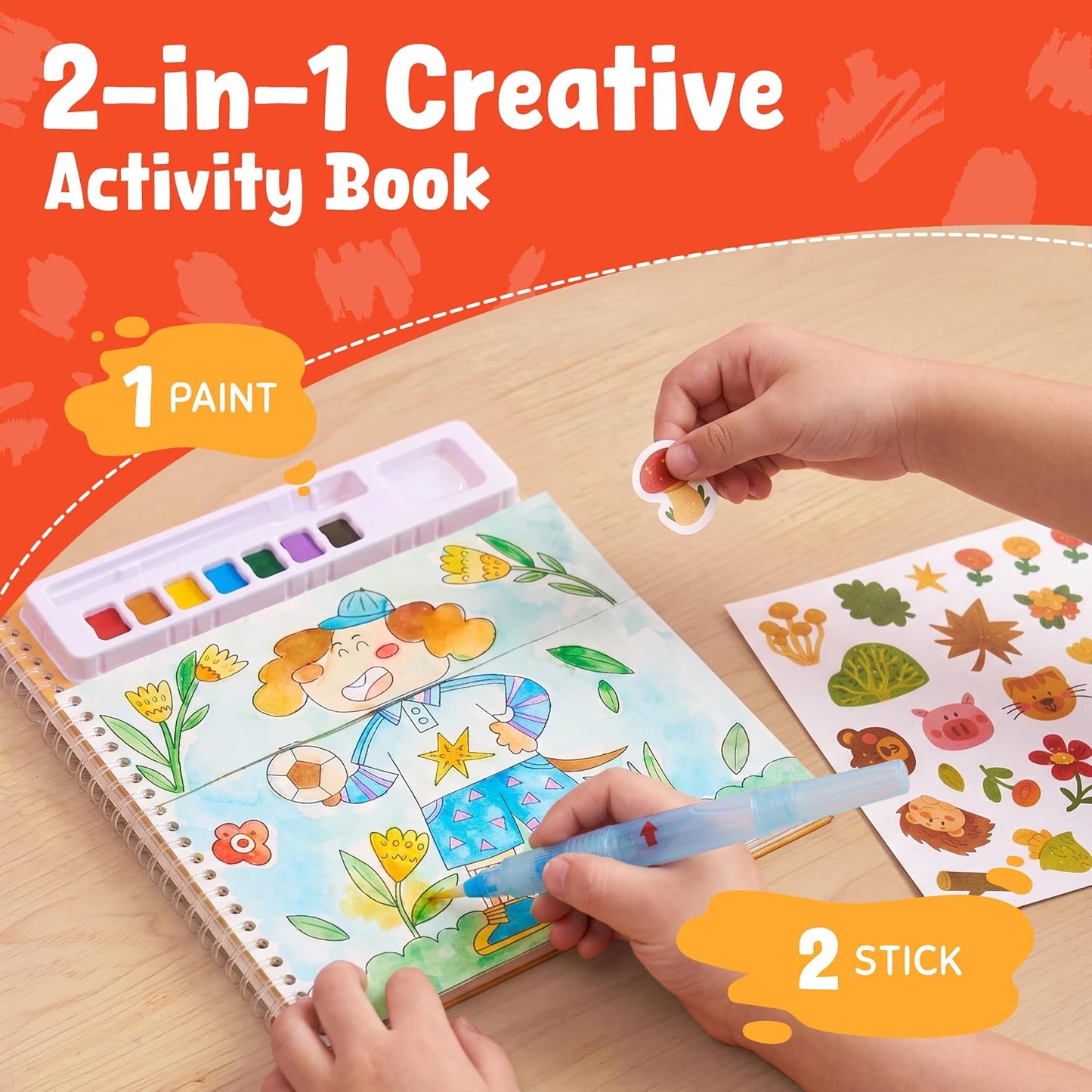 JoyCat Mix & Match Paint with Water Coloring Books with Stickers (Animals)