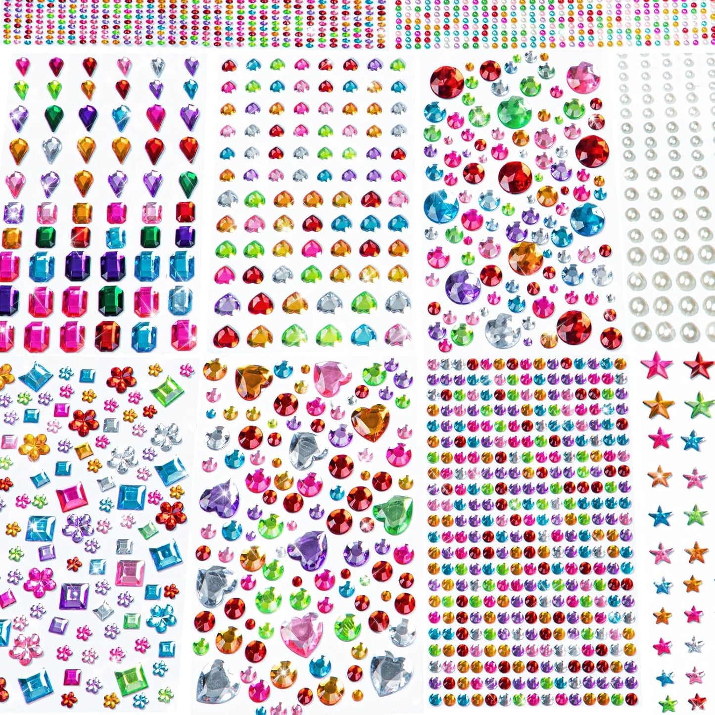 3062Pcs Gem Stickers-Self-Adhesive Face Jewelry Stickers, Acrylic Gems DIY Crafts, Sparkling Heart-Shaped Rhinestone, for Party & Holiday Supplies