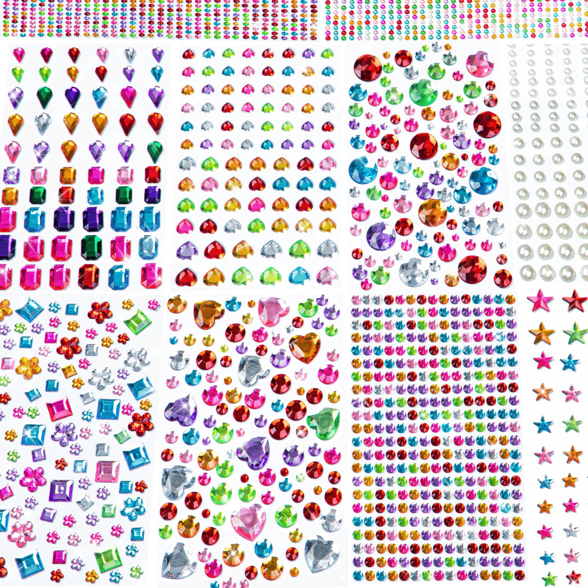 3062Pcs Gem Stickers-Self-Adhesive Face Jewelry Stickers, Acrylic Gems DIY Crafts, Sparkling Heart-Shaped Rhinestone, for Party & Holiday Supplies
