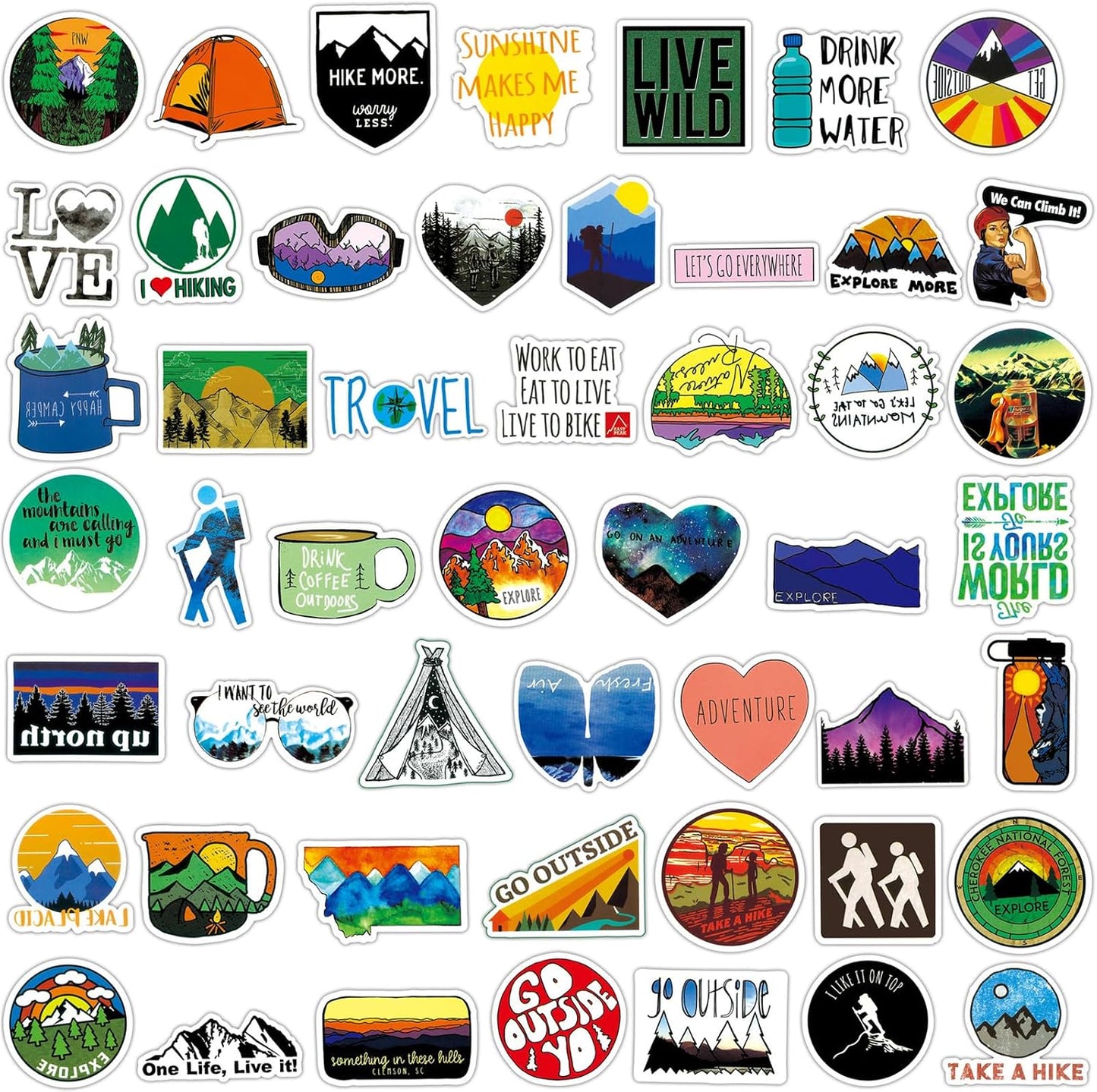 100 PCS Outdoor Camping Travel Stickers, Nature Scenic Sticker Packs Hiking Mountain Wildlife Adventure Decals for Men, Vinyl Waterproof Sticker for Water Bottles Luggage Suitcases Bike Kayak Camping