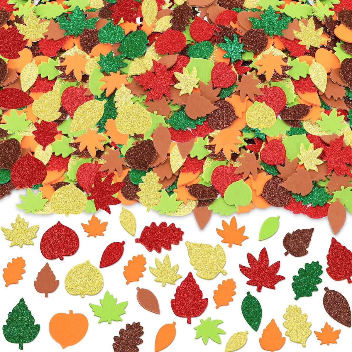 JULBEAR 300Pcs Fall Leaf Foam Stickers for Kids Autumn Thanksgiving Crafts