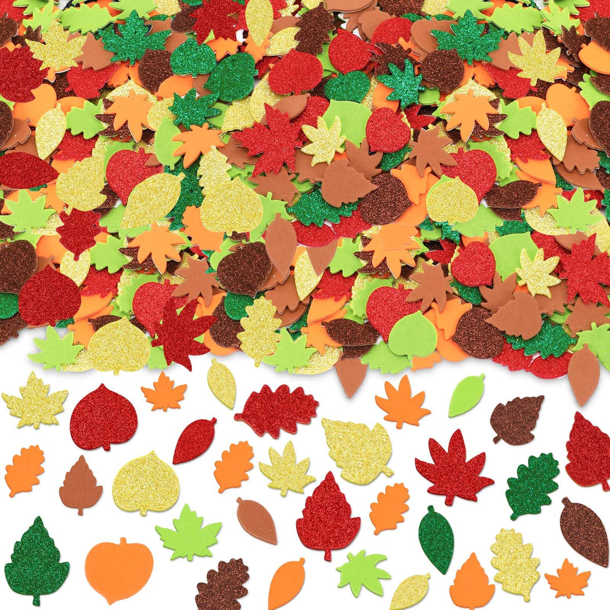 JULBEAR 300Pcs Fall Leaf Foam Stickers for Kids Autumn Thanksgiving Crafts