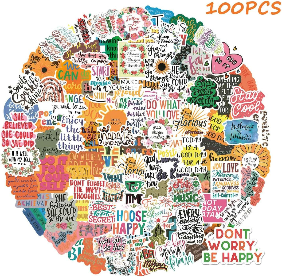 100pcs Inspirational Stickers, Motivational Quote Sticker for Water Bottle Adults Women Teen Boy Girl, Affirmation Stickers, Vinyl Positive Stickers Decals for Laptop Journal Computer Phone Case