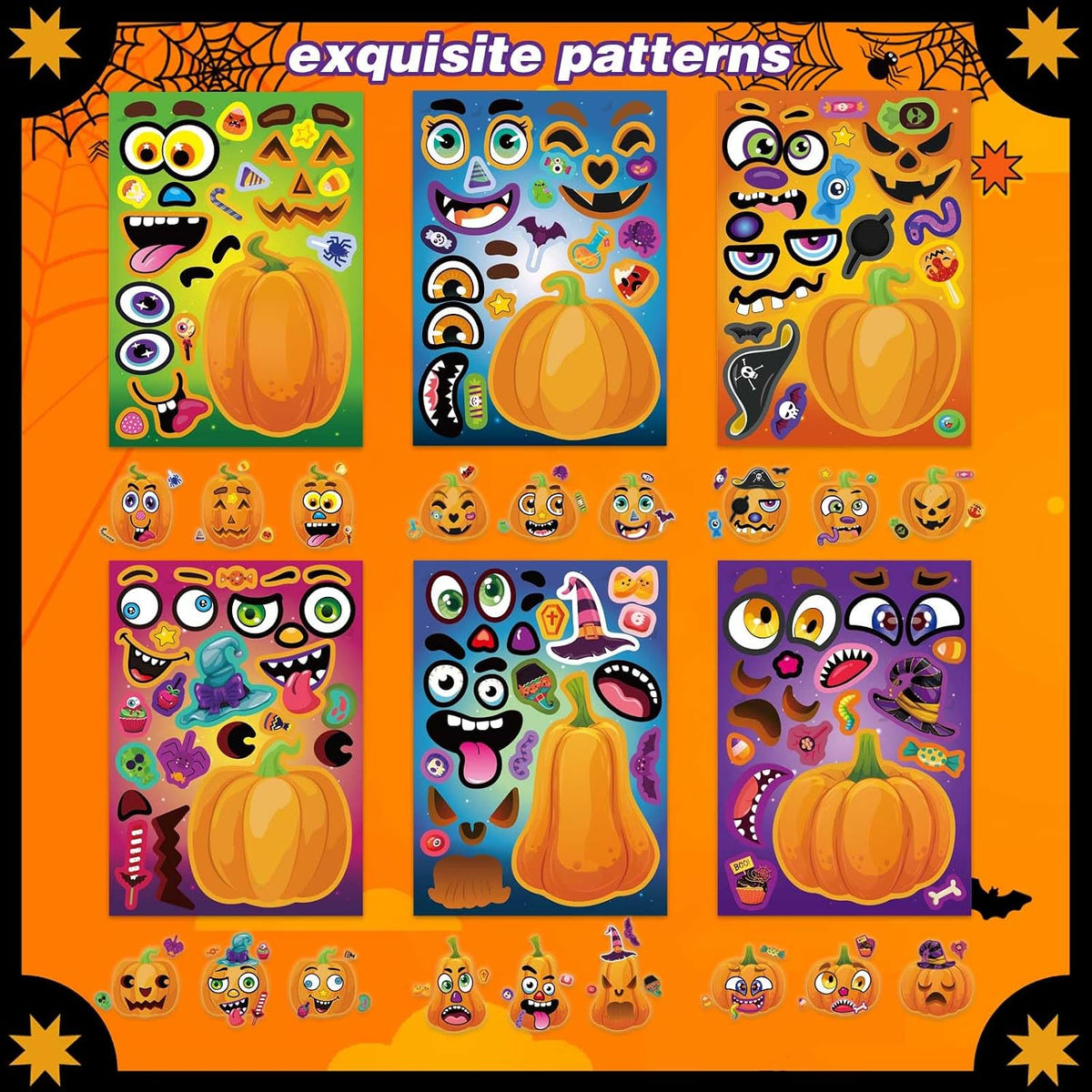 Halloween Stickers for Kids, Make a Pumpkin Face Stickers Halloween Party | 24 Sheets Pumpkin Decorating Sticker, Make Your Own Sticker Fall Autumn Thanksgiving Party Crafts, Goodie Bags Stuffers