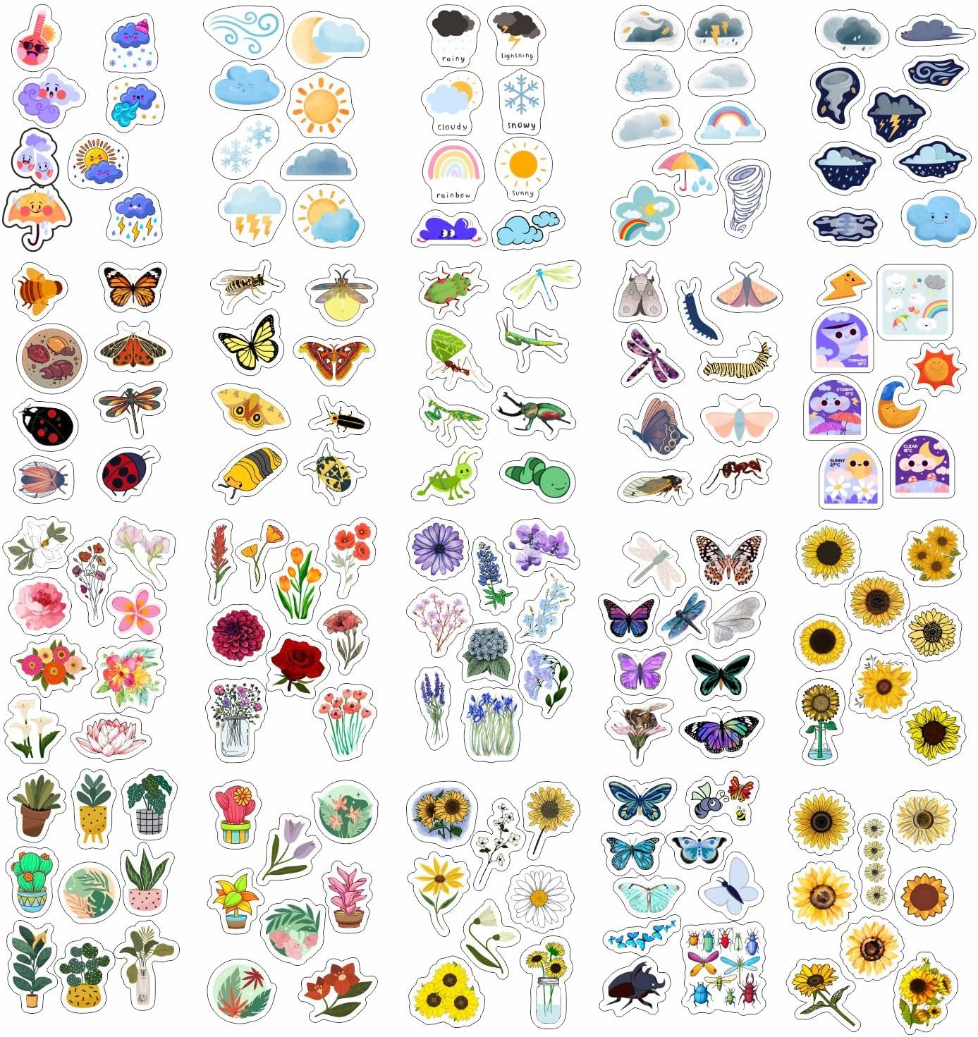 Nature Stickers - Flowers, Mushrooms, Leaves, Plants, Insects & Bugs Stickers, Nature Party Decoration & Favors, Gifts for Women & Men