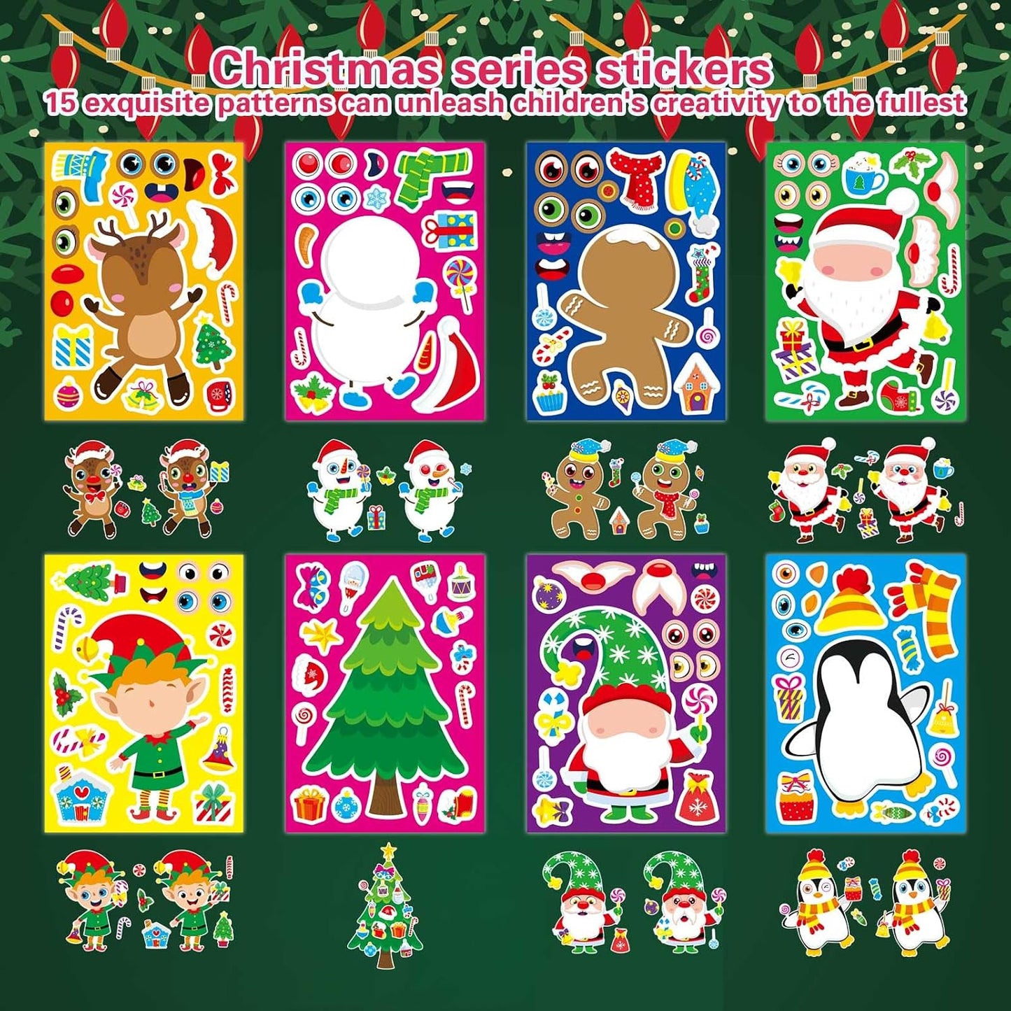 32 Sheets Christmas Stickers for Kids, Make Your Own Sticker, Kid Christmas