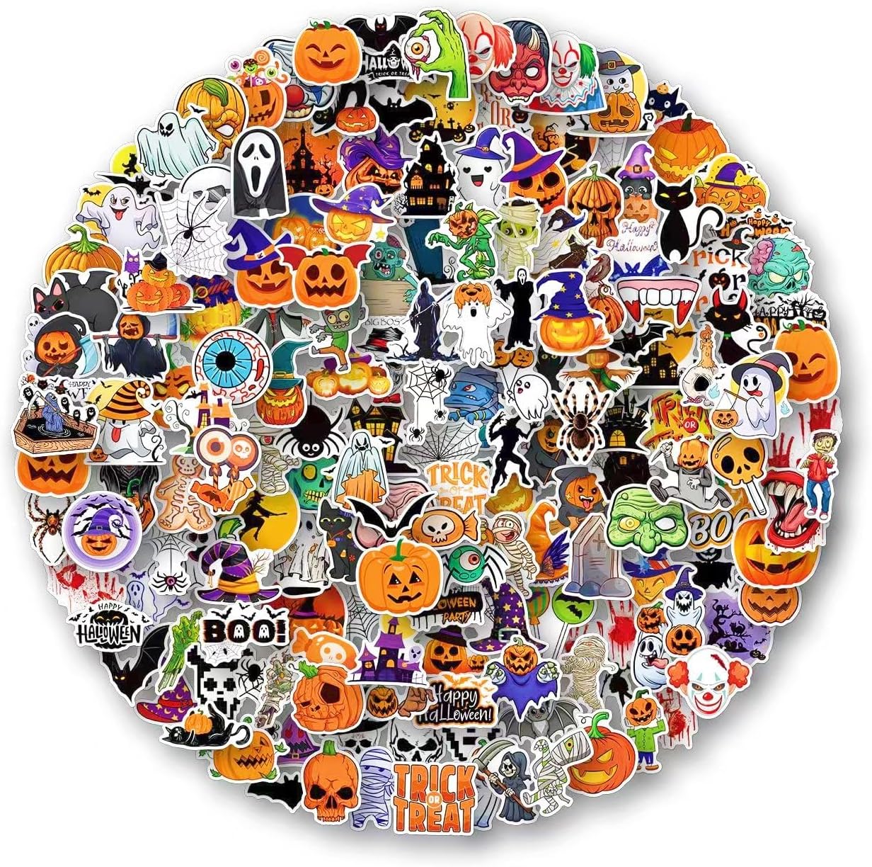 AOWDIAO 200 Pcs Halloween Stickers, Halloween Vinyl Stickers for Kids & Adults, Holiday Party Favors, Crafts & Gifts
