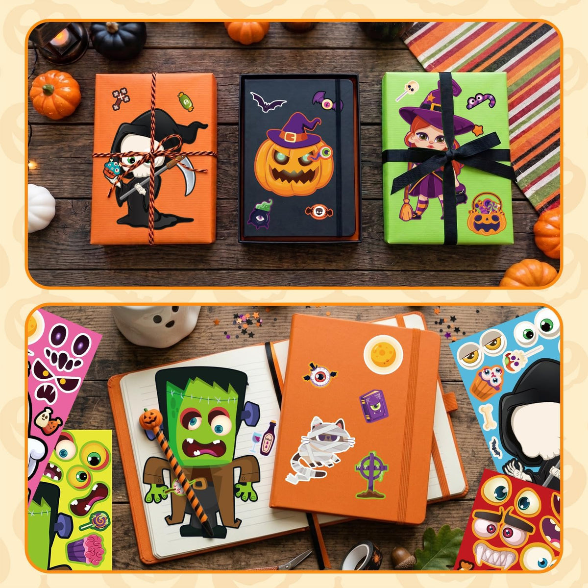Halloween Stickers for Crafts, Make A Face Sticker, 24 Sheets