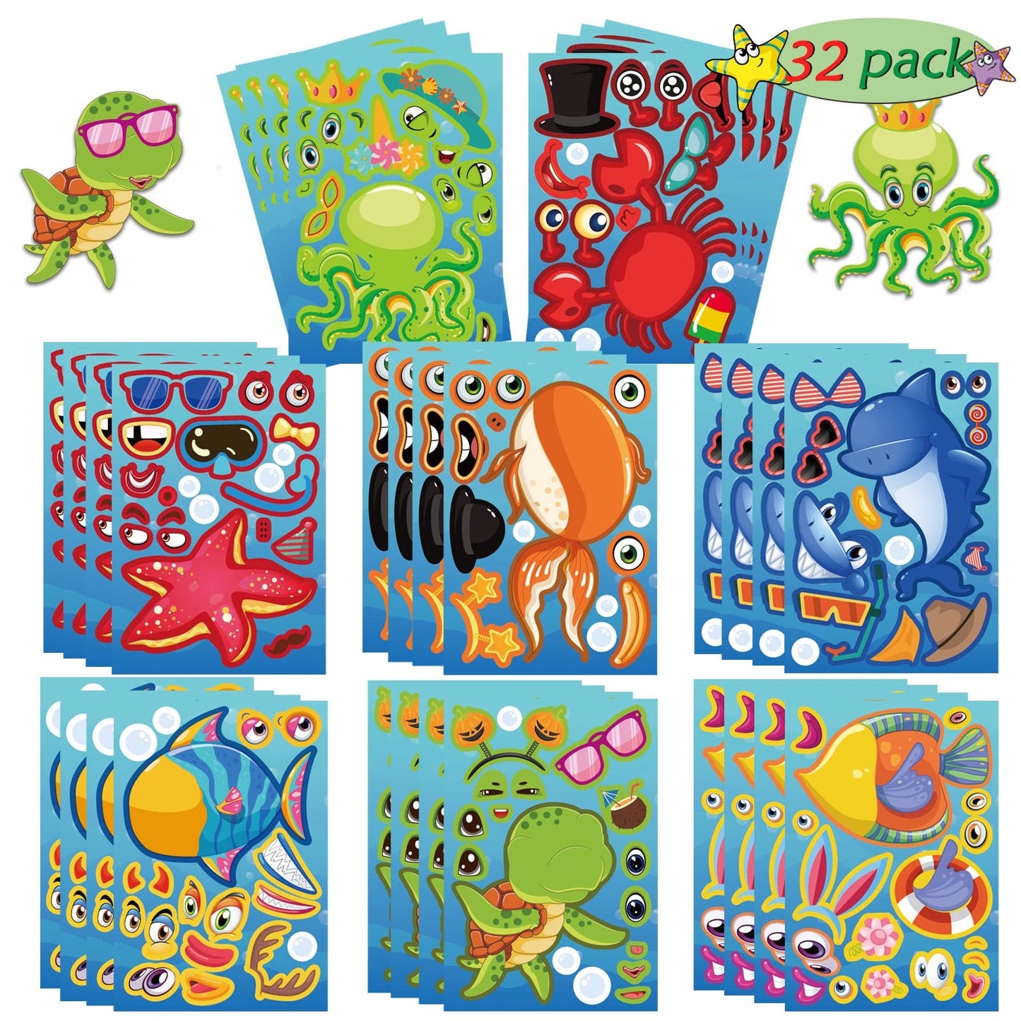 30 Sheets Hawaii Make a Face Sticker Summer Pool Beach Stickers for Kids Make Your Own Watermelon Pineapple Flamingo Stickers for Tropical Luau Craft Party Decor Sticker Summer Holiday Party Favors